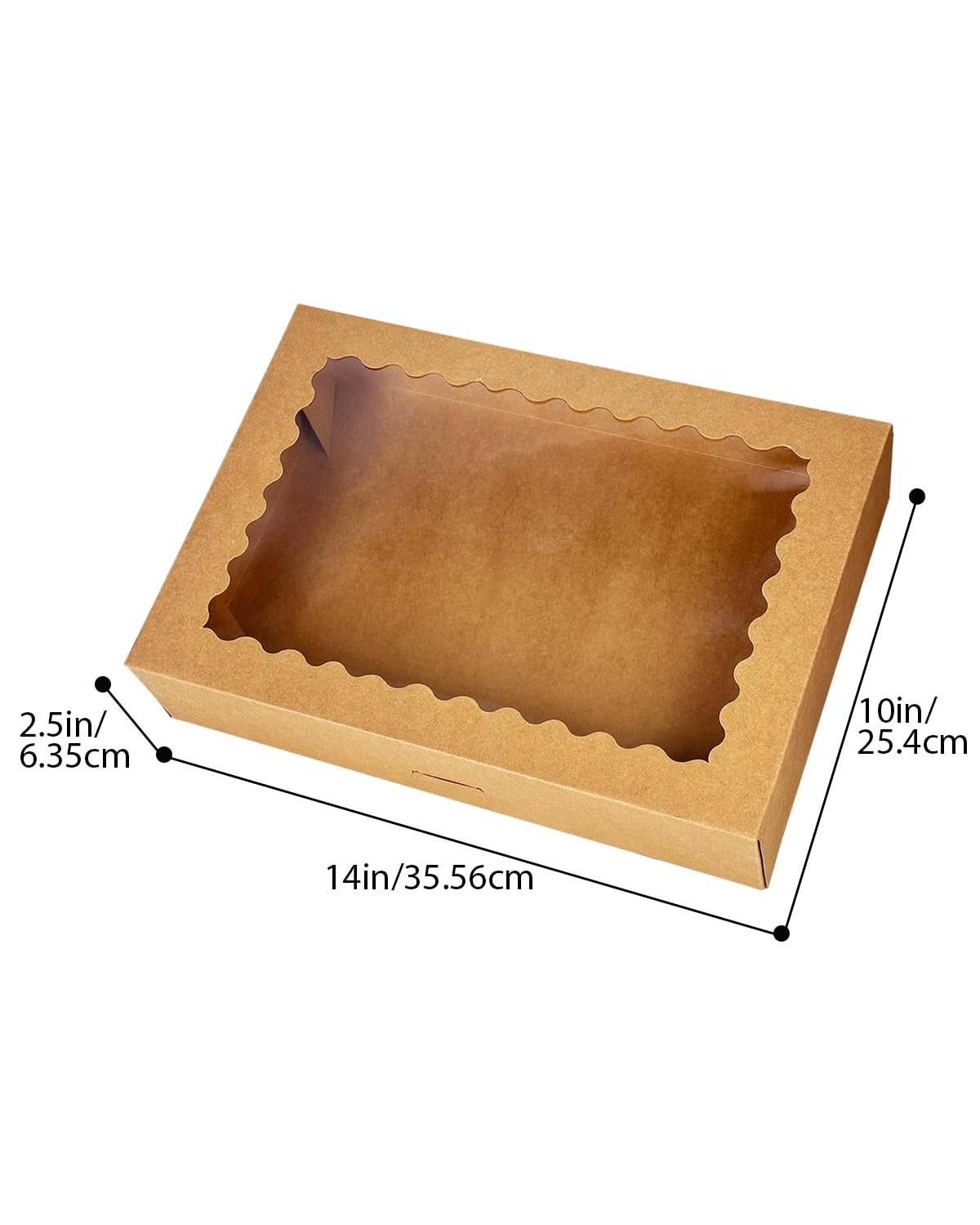 Boîte à pâtisserie marron 14x10x2.5 pouces avec fenêtre, Vente en gros de 15 pièces, Fournisseur de boîtes à macarons pour emballage, Logo personnalisé.