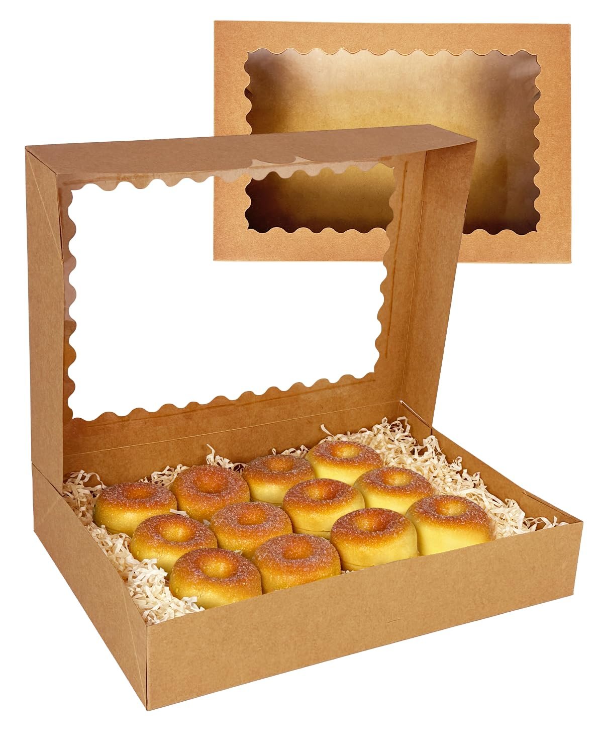 Boîte à pâtisserie marron 14x10x2.5 pouces avec fenêtre, Vente en gros de 15 pièces, Fournisseur de boîtes à macarons pour emballage, Logo personnalisé.