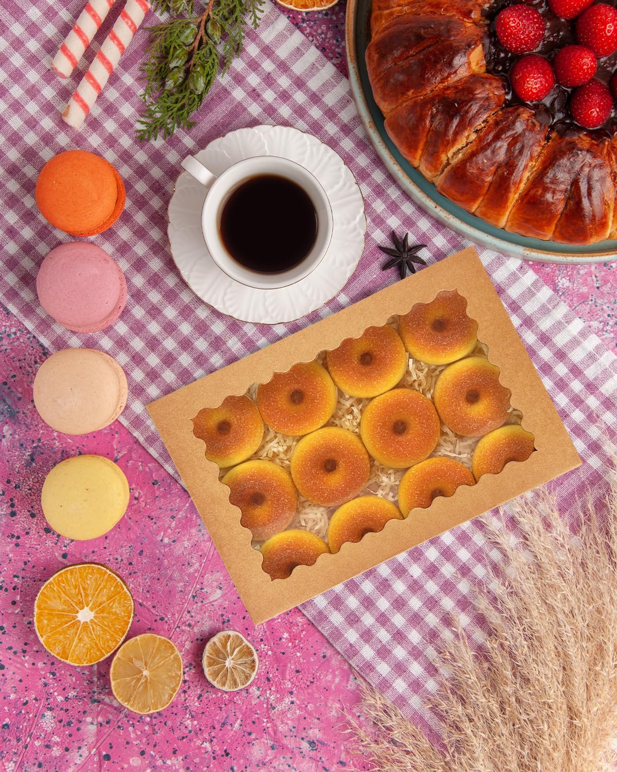 Boîte à pâtisserie marron 14x10x2.5 pouces avec fenêtre, Vente en gros de 15 pièces, Fournisseur de boîtes à macarons pour emballage, Logo personnalisé.