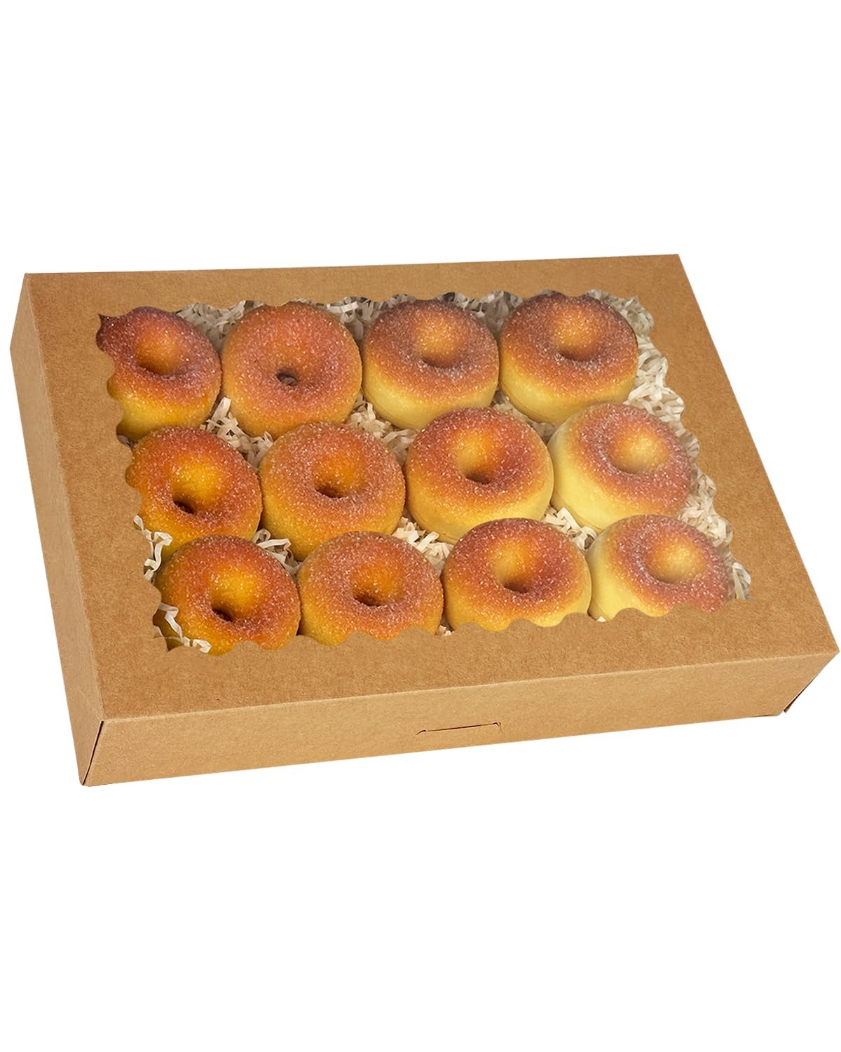 Boîte à pâtisserie marron 14x10x2.5 pouces avec fenêtre, Vente en gros de 15 pièces, Fournisseur de boîtes à macarons pour emballage, Logo personnalisé.
