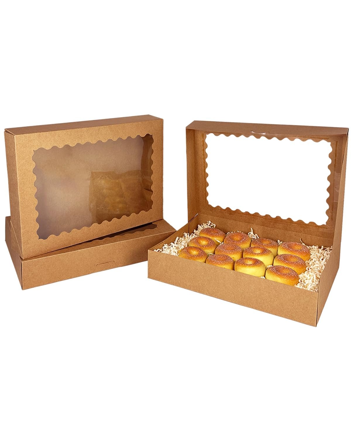 Boîte à pâtisserie marron 14x10x2.5 pouces avec fenêtre, Vente en gros de 15 pièces, Fournisseur de boîtes à macarons pour emballage, Logo personnalisé.