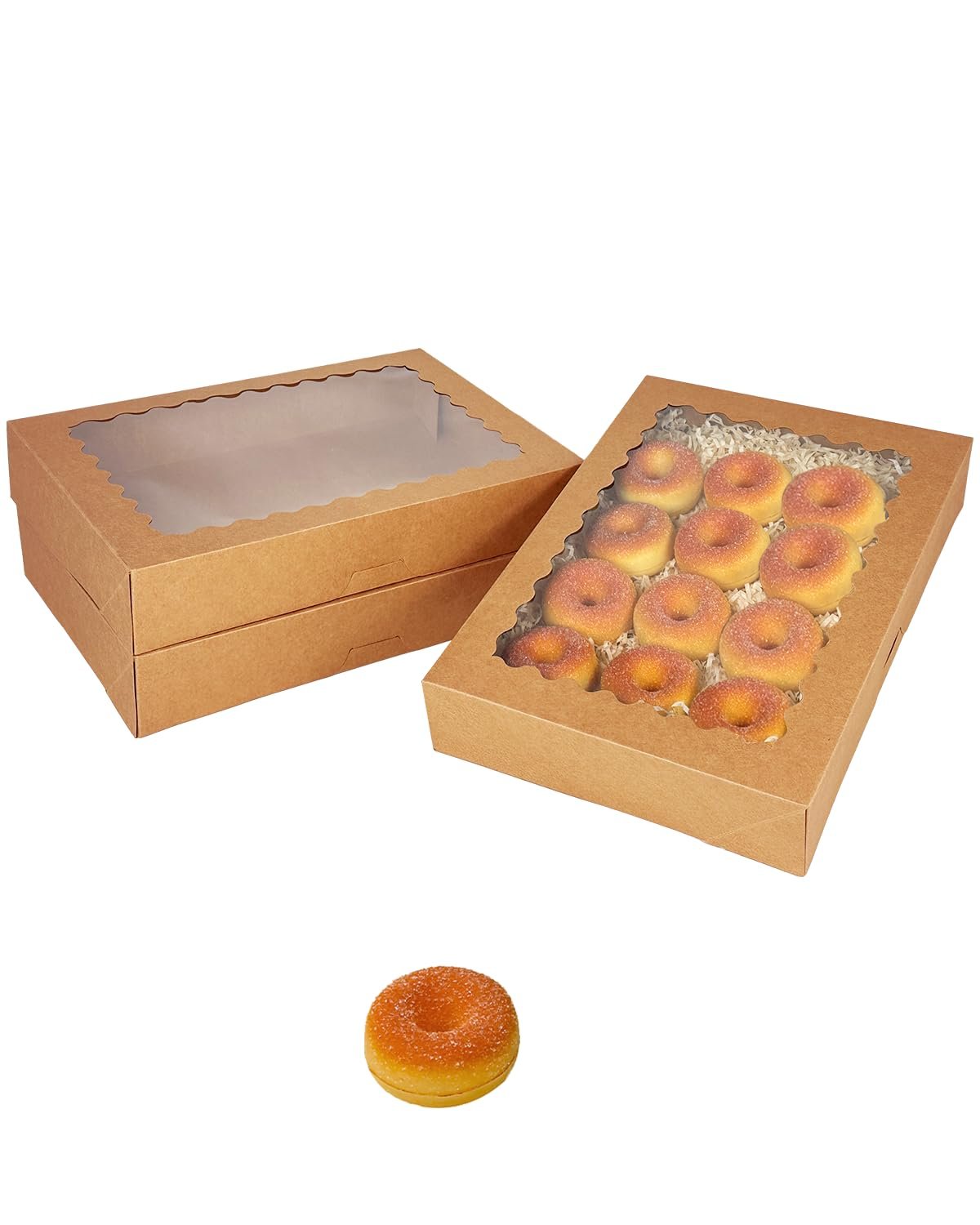 Boîte à pâtisserie marron 14x10x2.5 pouces avec fenêtre, Vente en gros de 15 pièces, Fournisseur de boîtes à macarons pour emballage, Logo personnalisé.