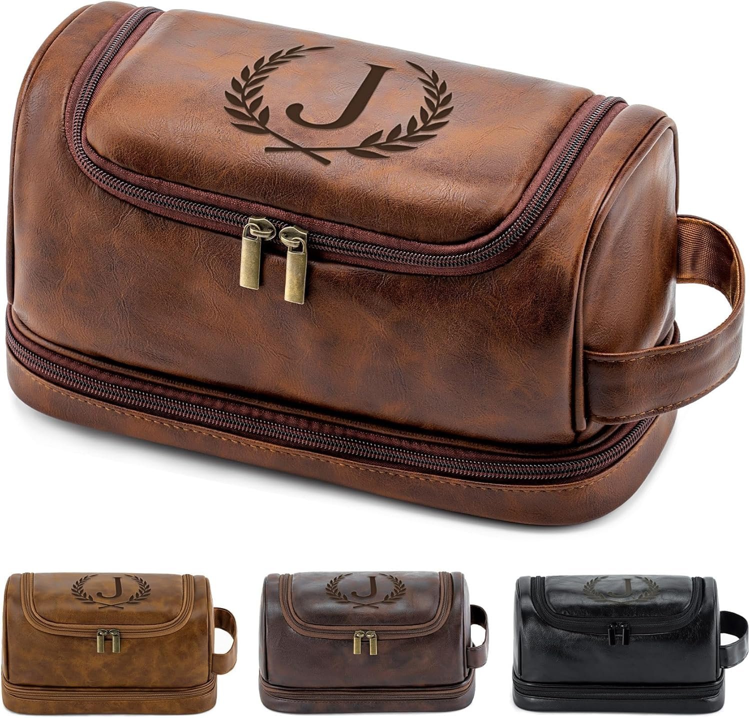Grossiste Trousse de toilette personnalisée pour hommes, Dopp Kit waterproof en cuir PU avec logo personnalisé, essentiel de voyage en vrac pour Noël et anniversaire, brun rouge J