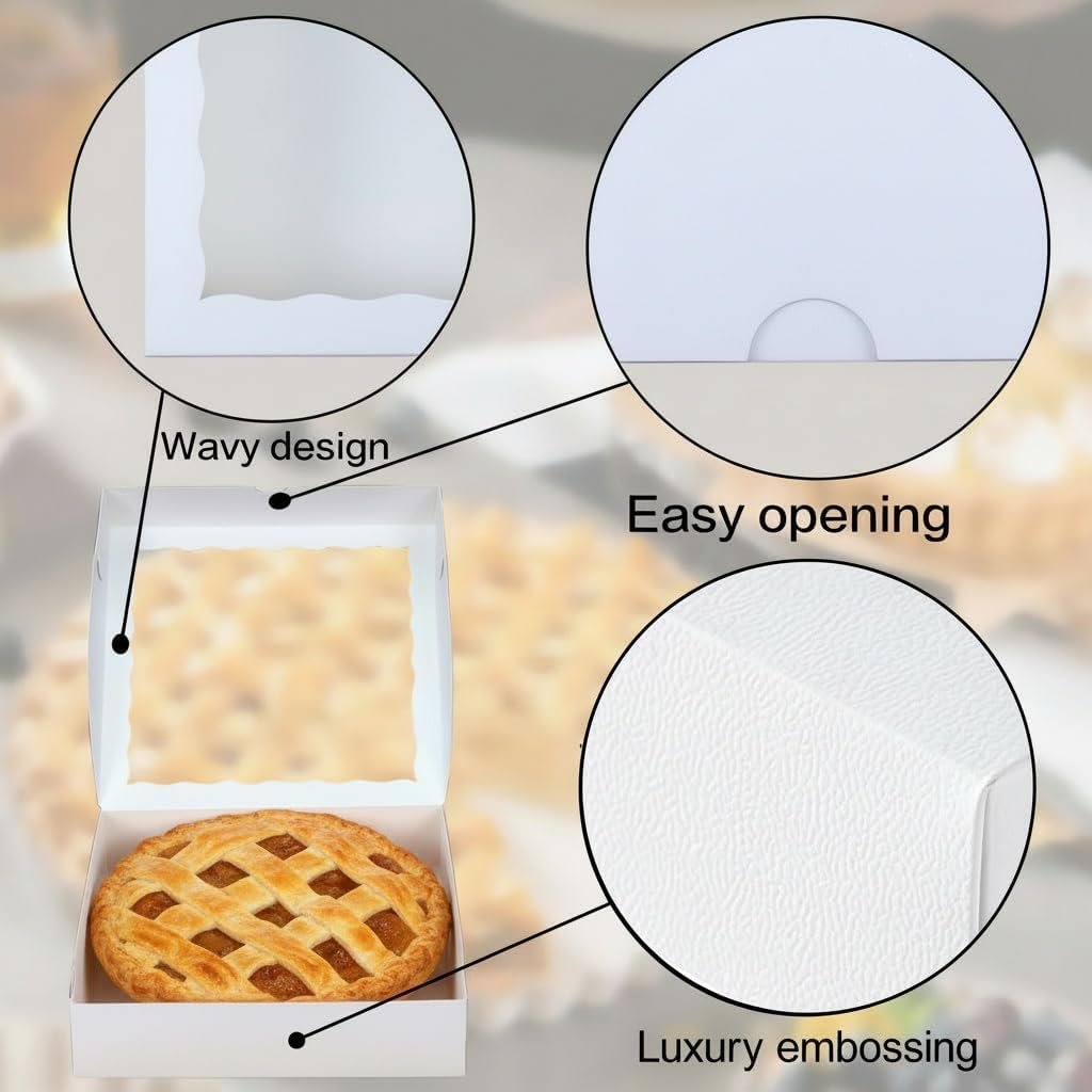 50pcs Boîtes à pâtisserie blanches 9x9x2.5 pouces - Grossiste pour charcuterie, biscuits, tartes, et cœurs brisés - Marque blanche, Fournisseur OEM pour Noël et Saint-Valentin 50pcs Boîtes à pâtisserie blanches 9x9x2.5 pouces - Grossiste pour charcuterie, biscuits, tartes, et cœurs brisés - Marque blanche, Fournisseur OEM pour Noël et Saint-Valentin