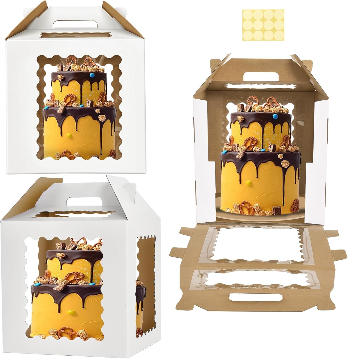 Grossiste Boîtes à Gâteau Hautes avec 6 fenêtres, 12x12x12 pouces, Transporteur de Gâteau pour Gâteau à Étages, Fournisseur de Conteneurs de Transport de Gâteau, Vente en Gros de Contenants à Emporter pour Mariage, Anniversaire, Fête, avec Logo Personnalisé.