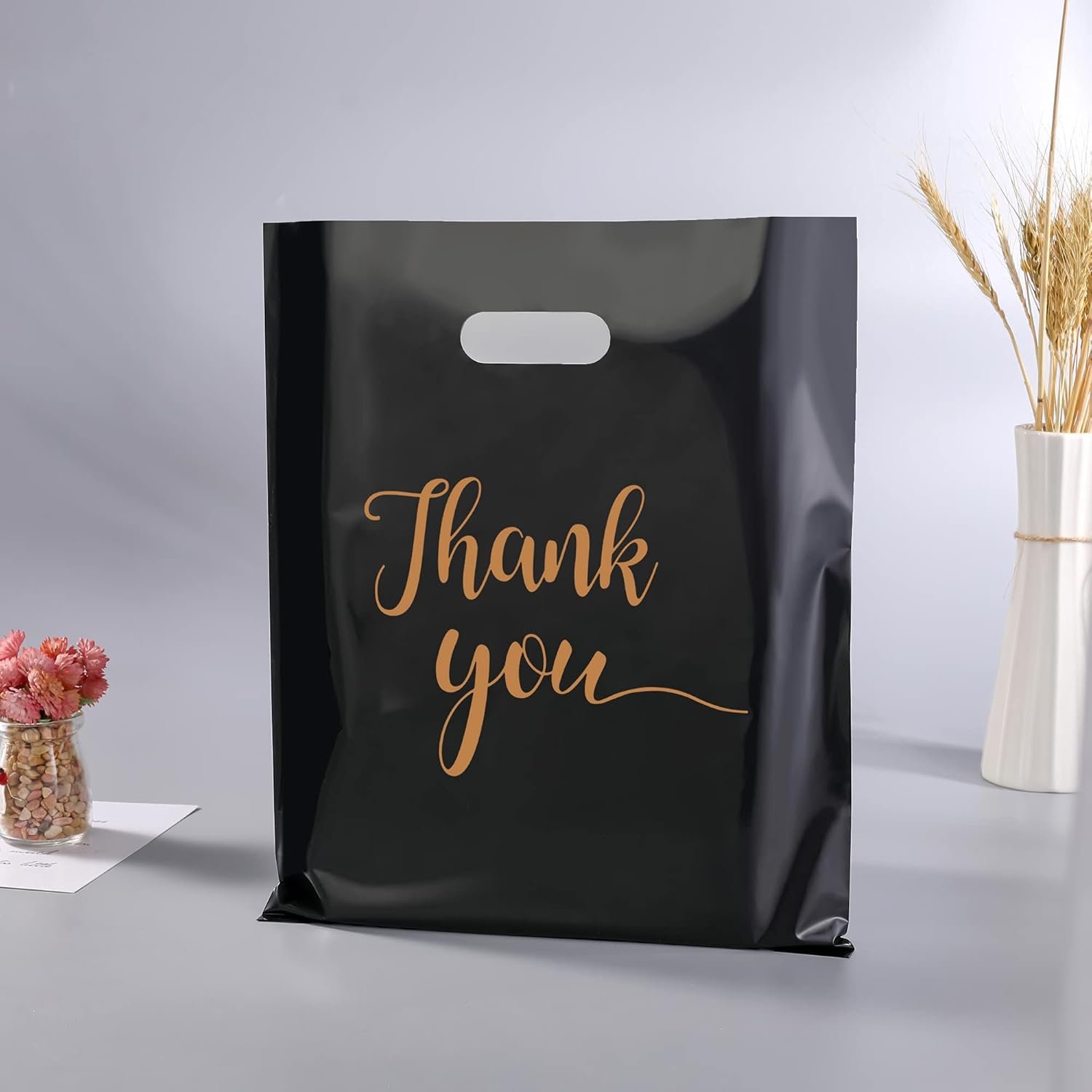 Grossiste sacs Merci avec poignées pour les entreprises 100 Pack 12x15 pouces plastique réutilisables épais 2.36 Mil emballage produits OEM pour boutique petits commerces (Noir)