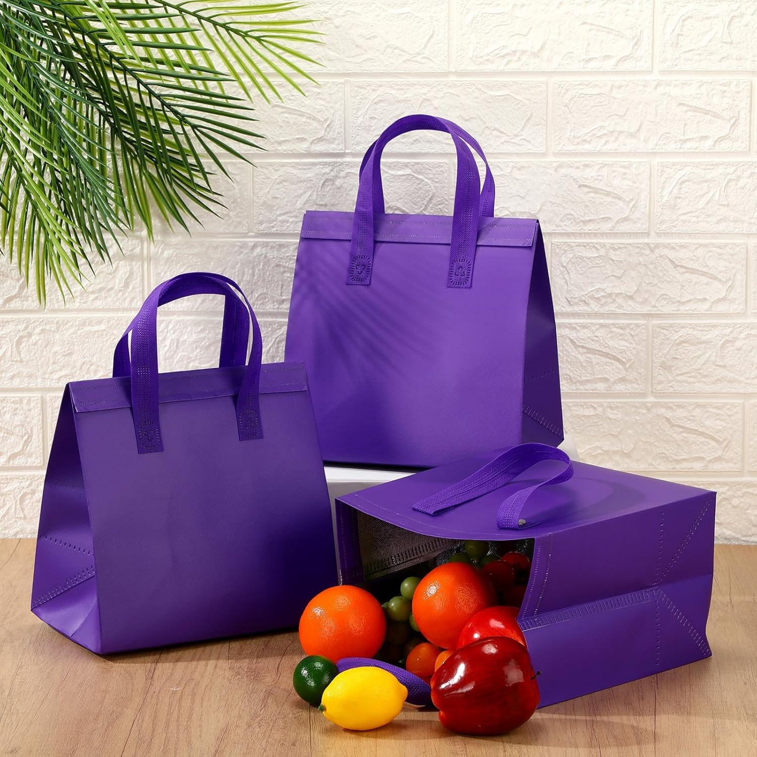Sacs isothermes en vrac, 50 pièces, pour aliments chauds et froids, 9,45x9,45x5,91 pouces, avec logo personnalisé, idéal pour traiteur, restaurant, épicerie, couleur violet, fournisseur spécialisé.