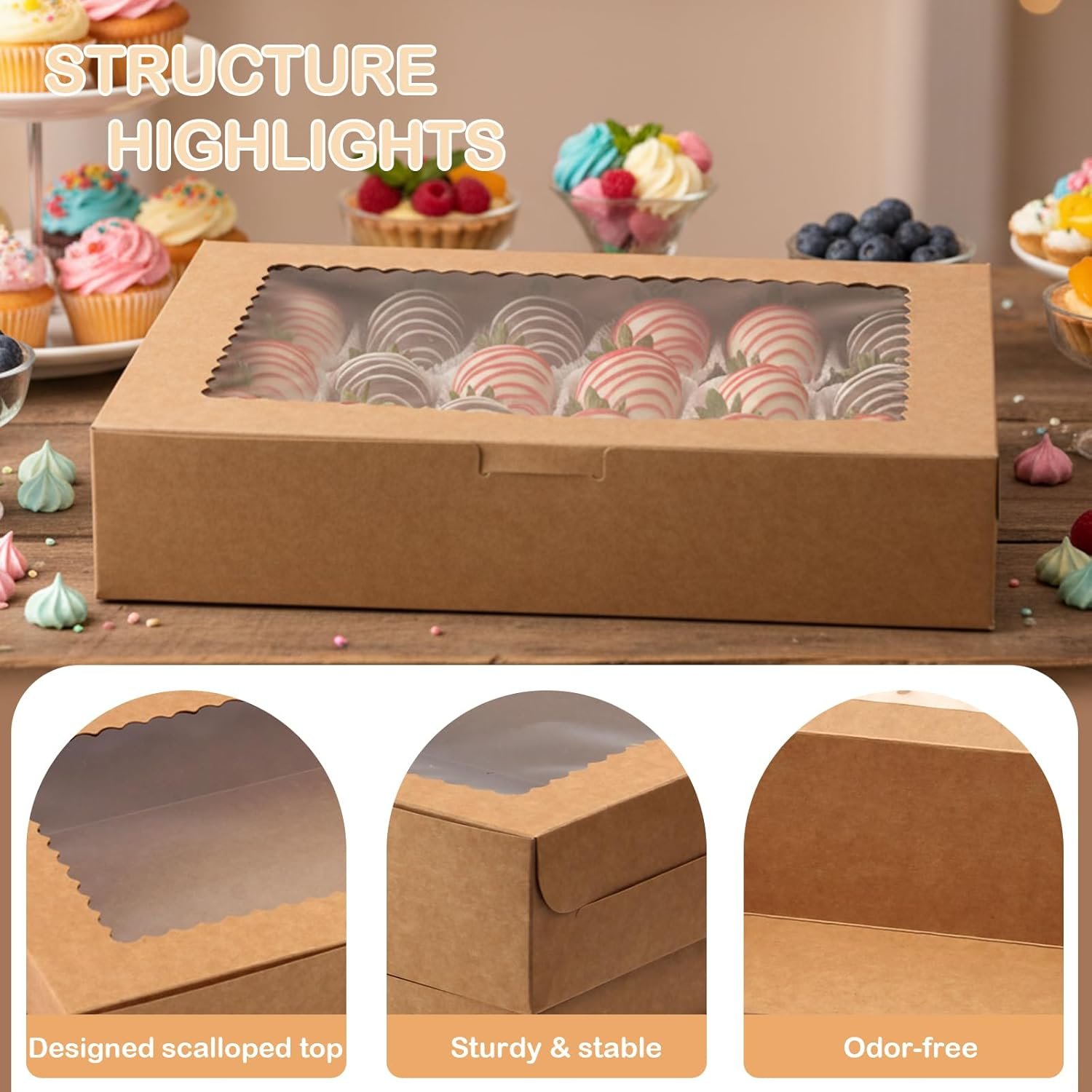 Grossiste Boîtes à gâteaux avec fenêtre, 48 Pack 12x8x2,5 pouces pour cadeaux de Noël, desserts, beignets et pâtisseries - Fabricant Logo Personnalisé, Vente en Gros.