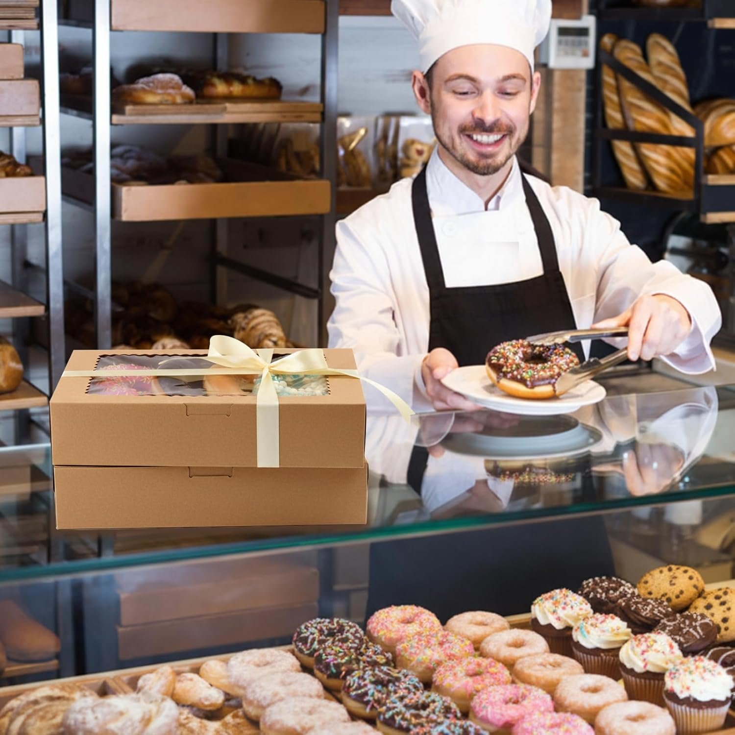 Grossiste Boîtes à gâteaux avec fenêtre, 48 Pack 12x8x2,5 pouces pour cadeaux de Noël, desserts, beignets et pâtisseries - Fabricant Logo Personnalisé, Vente en Gros.