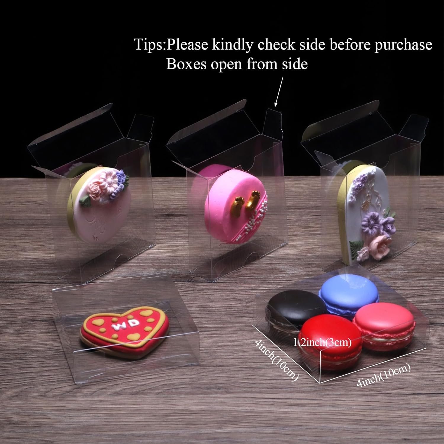 Grossiste de boîtes transparentes 4x4x1.2 pouces, idéal pour macarons et brownies | Logo Personnalisé pour vos pâtisseries | Vente en Gros pour Noël, Pâques et anniversaires