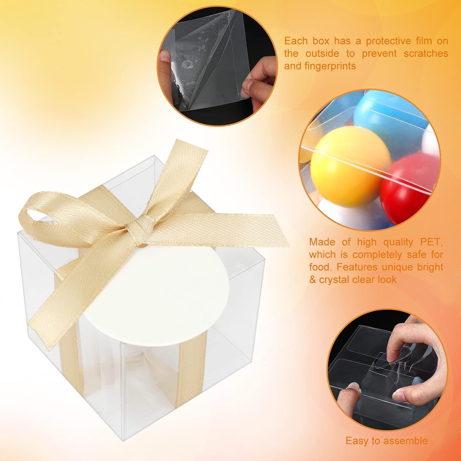 Grossiste de boîtes transparentes, 60 pièces de 3x3x3 pouces, boîtes en plastique PET avec couvercles, boîte à bonbons pour mariages et baby showers, logo personnalisé, fournisseur idéal pour vos événements. Grossiste de boîtes transparentes, 60 pièces de 3x3x3 pouces, boîtes en plastique PET avec couvercles, boîte à bonbons pour mariages et baby showers, logo personnalisé, fournisseur idéal pour vos événements.