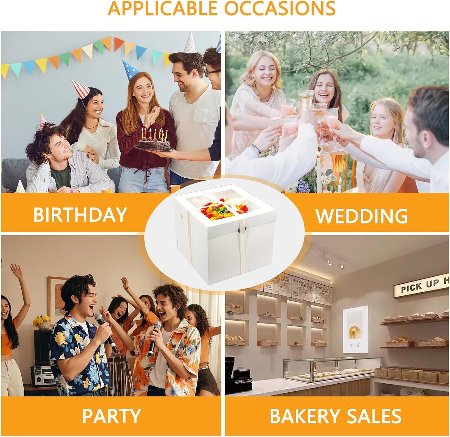 Grossiste Boîtes à Gâteaux 10pcs avec Plateau à Gâteau 12x12x12 pouces, Boîtes Blanches avec Grande Fenêtre pour Cookies, Donuts, Cupcakes, Pâtisseries et Tartes | Personnalisation Logo, Fournisseur de Matériaux en Vrac