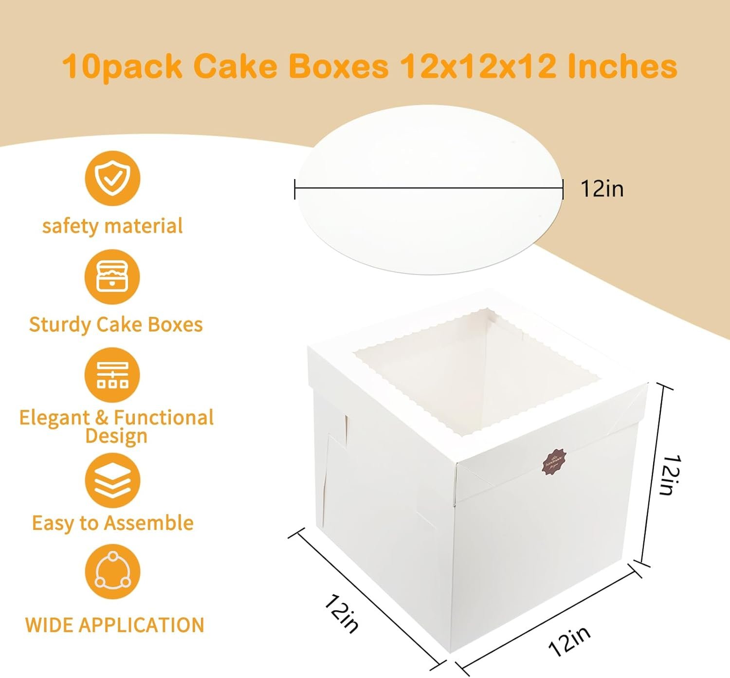 Grossiste Boîtes à Gâteaux 10pcs avec Plateau à Gâteau 12x12x12 pouces, Boîtes Blanches avec Grande Fenêtre pour Cookies, Donuts, Cupcakes, Pâtisseries et Tartes | Personnalisation Logo, Fournisseur de Matériaux en Vrac