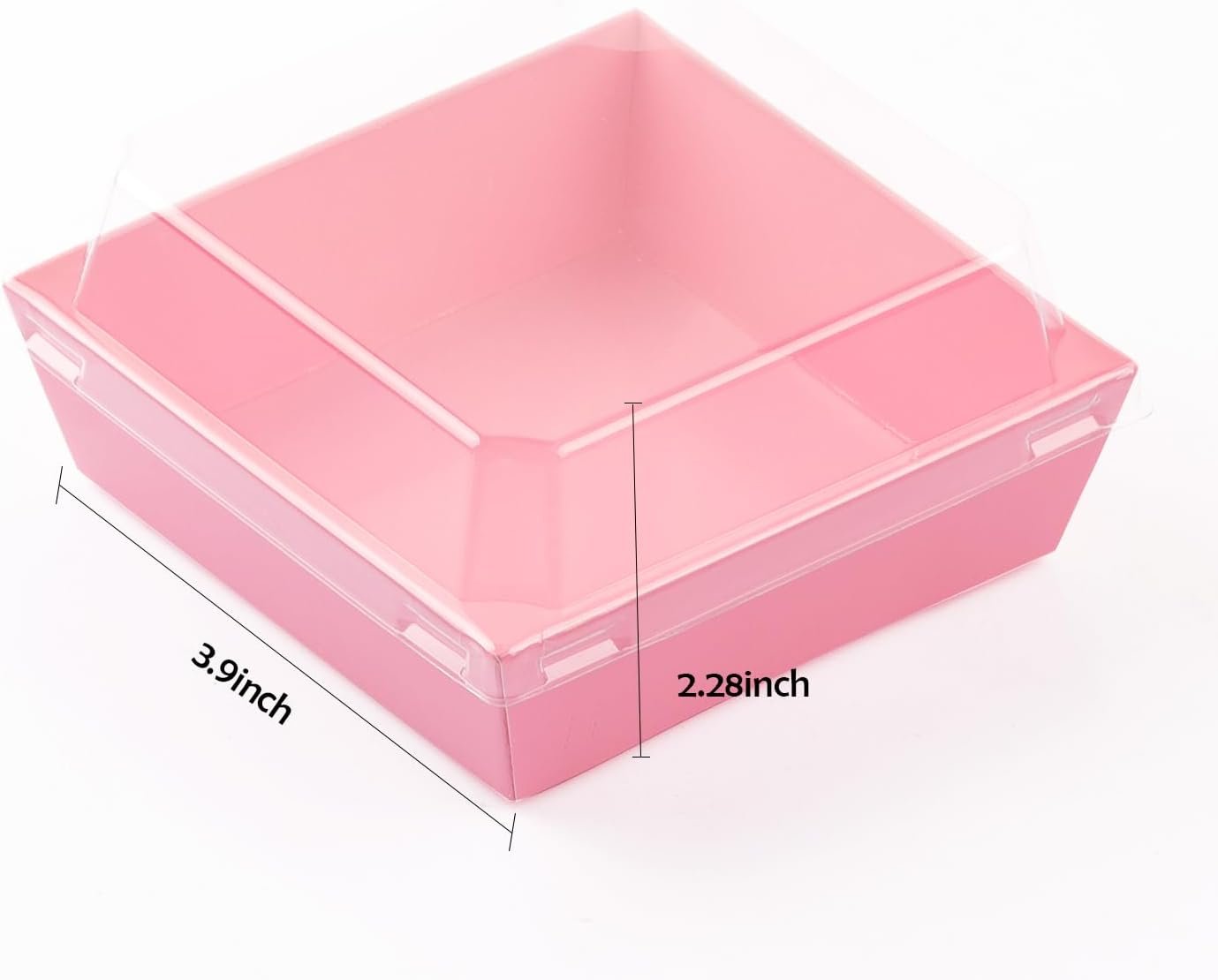 Grossiste en Vrac - 50 Boîtes de Charcuterie avec Couvercles Transparents, Boîtes à Desserts Roses de 4 Pouces, Solutions Jetables pour Cookie, Sandwich, Fraise, Cupcake, Macaron, Tranche de Gâteau - Logo Personnalisé disponible chez notre Fabricant.