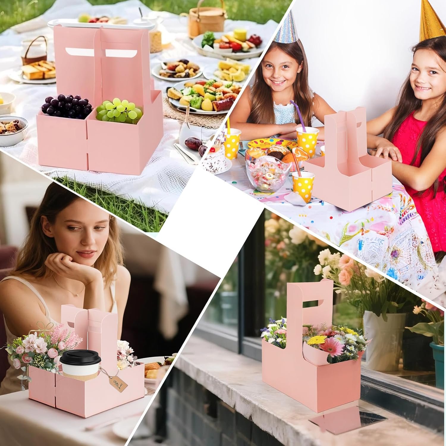 Grossiste de 50 Packs de 2 Supports de Boissons avec Poignée, Fabricant de Porte-gobelets Jetables en Carton Rose pour Boissons, Logo Personnalisé, 6.9 x 3.1 x 8.7 Inches.