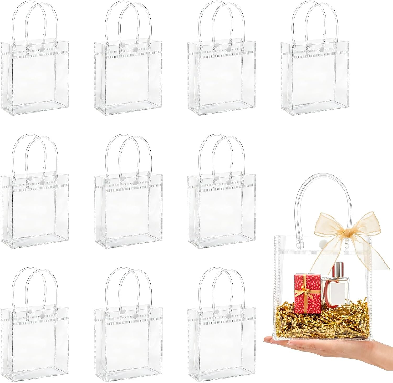 Grossiste en Vrac - Sacs Cadeaux Transparente en PVC avec Poignées, 10PCS Mini Sacs Fête - Sac à Offrir en Plastique 5.9 x 6.3 Pouce, Fournisseur de Sacs avec Logo Personnalisé.