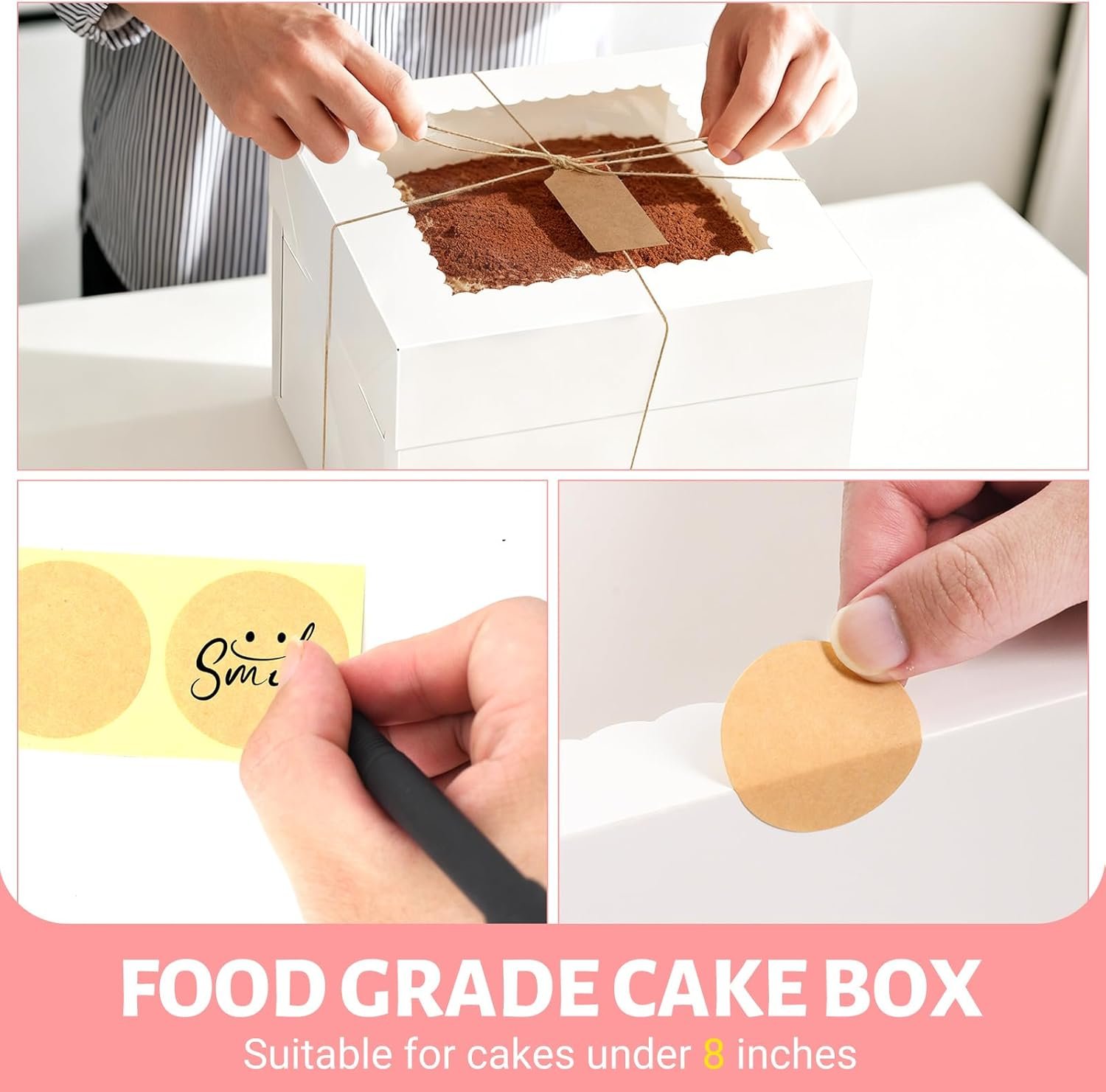 Box de Gâteau 10 x 10 x 8 pouces - Vente en Gros de Boîtes avec fenêtre pour Mariages, Anniversaires, Fêtes et Noël, Fournisseur de Boîtes avec Plateaux. Personnalisez votre Logo.