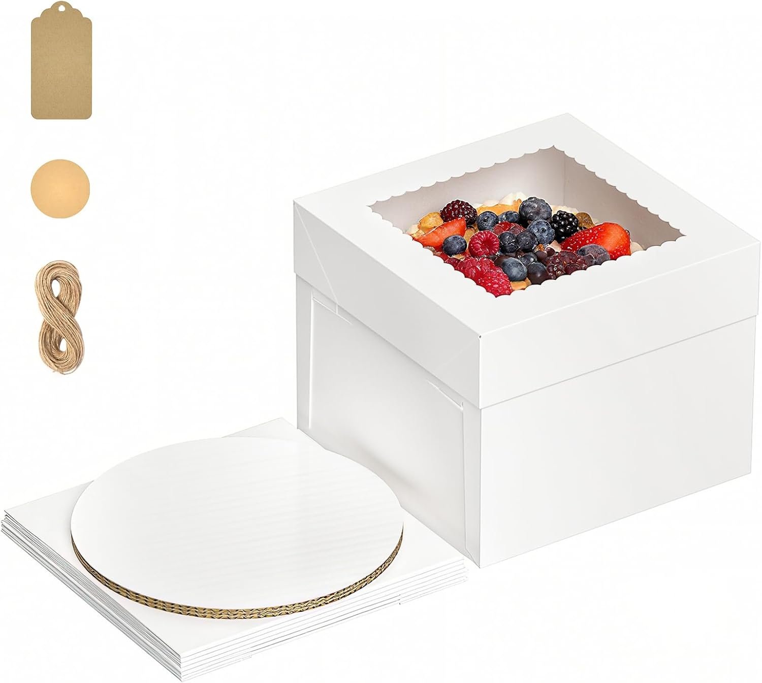 Box de Gâteau 10 x 10 x 8 pouces - Vente en Gros de Boîtes avec fenêtre pour Mariages, Anniversaires, Fêtes et Noël, Fournisseur de Boîtes avec Plateaux. Personnalisez votre Logo.