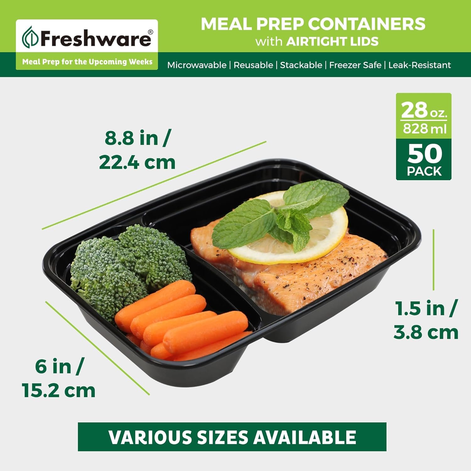 Grossiste Contenants de Préparation de Repas 2 Compartiments avec Couvercles 50 Compte, Fournisseur Alimentaire Empilable et Sûr pour Micro-ondes/Lave-vaisselle/Freezer (28 oz), Logo Personnalisé