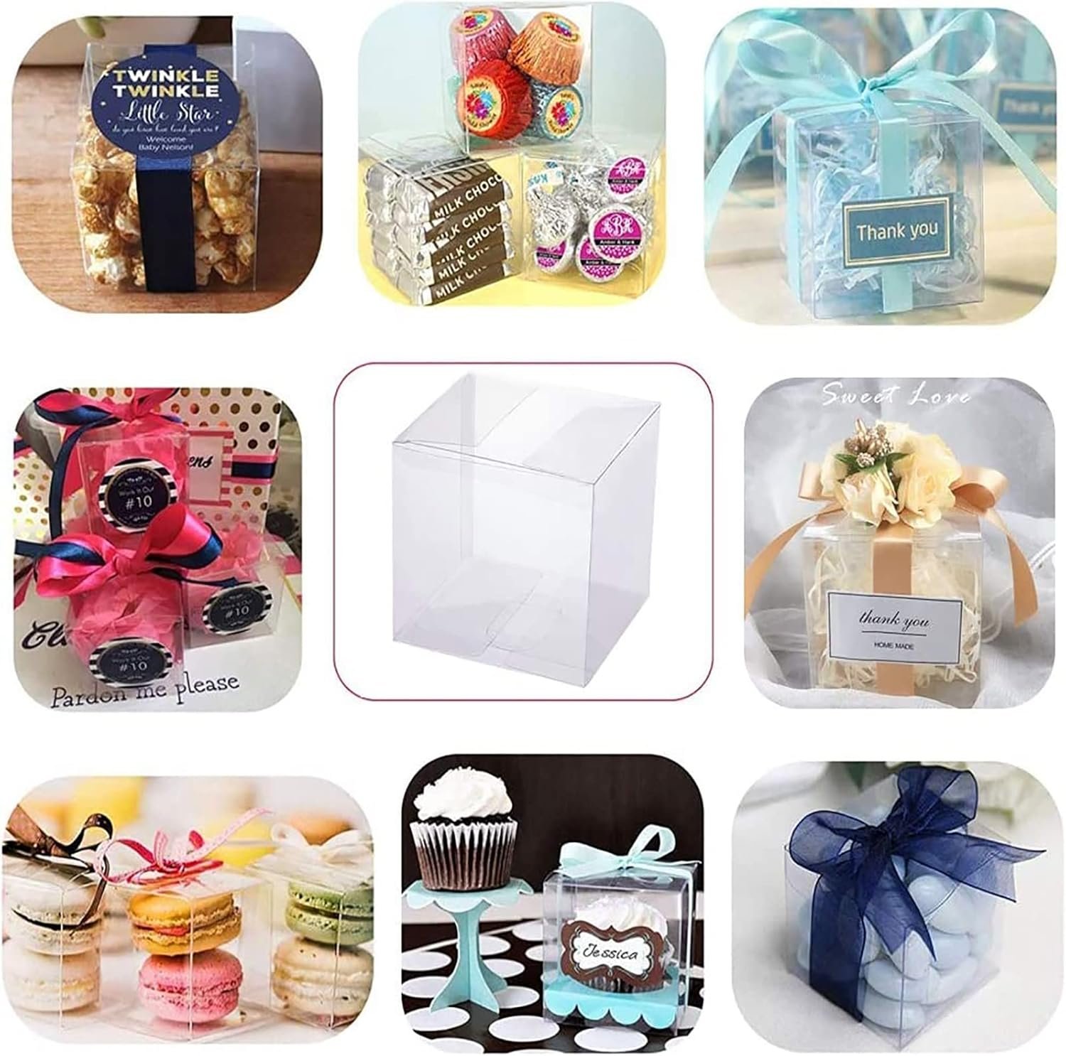 Grossiste Boîtes Cadeaux Transparentes PVC Rectangulaires 3.9x3.9x5.5'' pour Événements Mariage, Logo Personnalisé, Emballage de Bonbons et Cupcakes en Vente en Gros Grossiste Boîtes Cadeaux Transparentes PVC Rectangulaires 3.9x3.9x5.5'' pour Événements Mariage, Logo Personnalisé, Emballage de Bonbons et Cupcakes en Vente en Gros