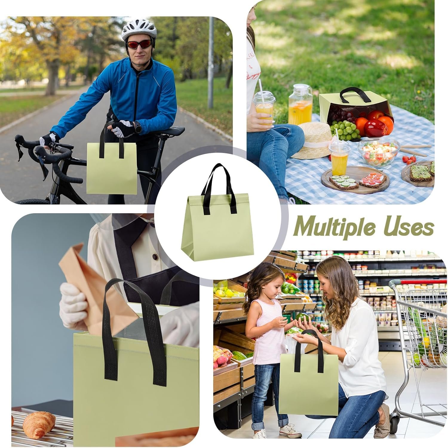 Grossiste 50 Pcs Sacs Isolants à Emporter en Vrac, Fabricant de Sacs Thermiques pour Café, Lait, Thé, Aliments Chauds et Froids, Fruits de Mer, 9.45x9.45x5.91inch, Logo Personnalisé, Vert Grossiste 50 Pcs Sacs Isolants à Emporter en Vrac, Fabricant de Sacs Thermiques pour Café, Lait, Thé, Aliments Chauds et Froids, Fruits de Mer, 9.45x9.45x5.91inch, Logo Personnalisé, Vert