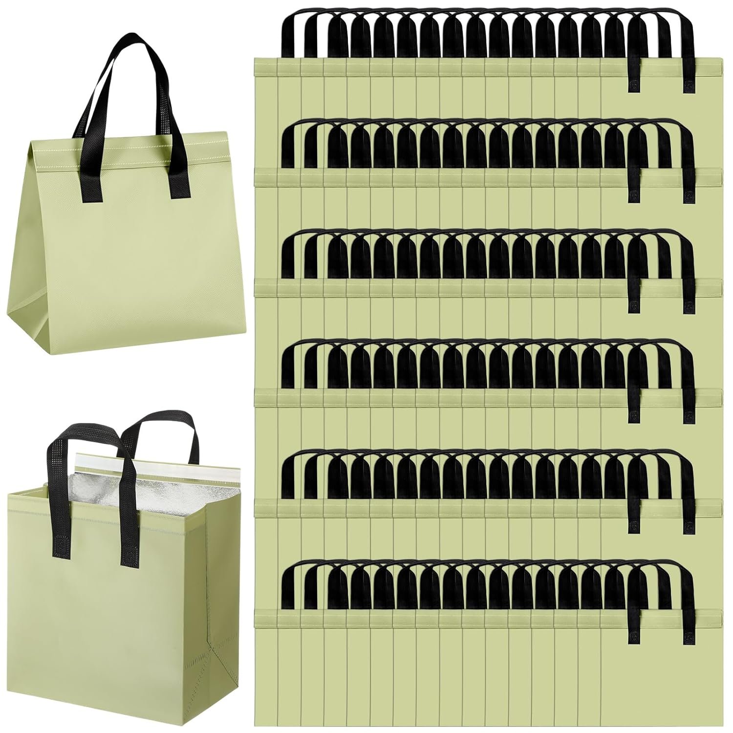 Grossiste 50 Pcs Sacs Isolants à Emporter en Vrac, Fabricant de Sacs Thermiques pour Café, Lait, Thé, Aliments Chauds et Froids, Fruits de Mer, 9.45x9.45x5.91inch, Logo Personnalisé, Vert