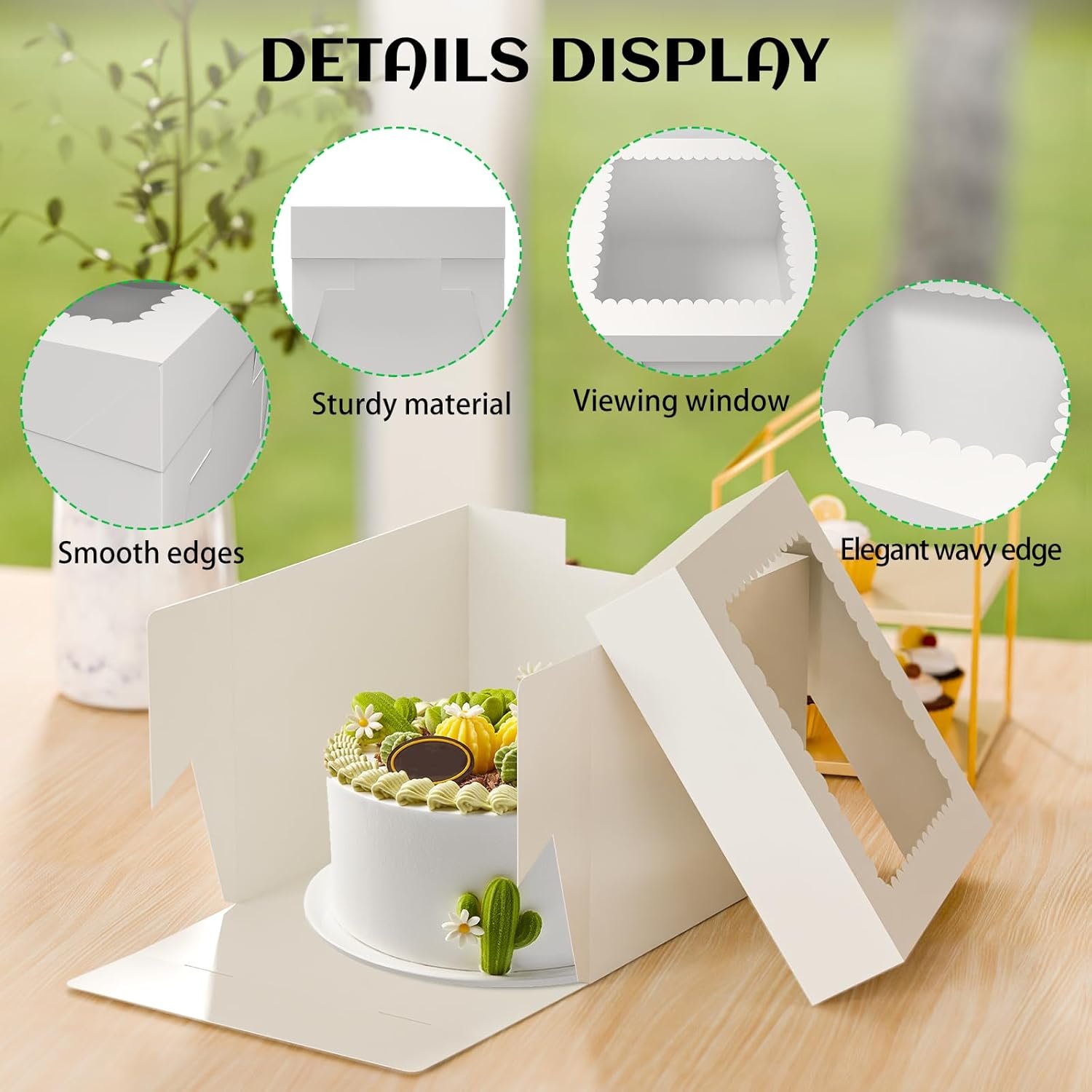 Grossiste 15 Boîtes à Gâteau Hautes 10x10x8 Pouces avec Fenêtre, Boîtes à Cheesecake Carrées Blanches, Fournisseur de Boîtes de Pâtisserie avec 90 Autocollants pour Gâteaux, Tartes, Mariages, Fête d'Anniversaire, Logo Personnalisé, Vente en Gros.