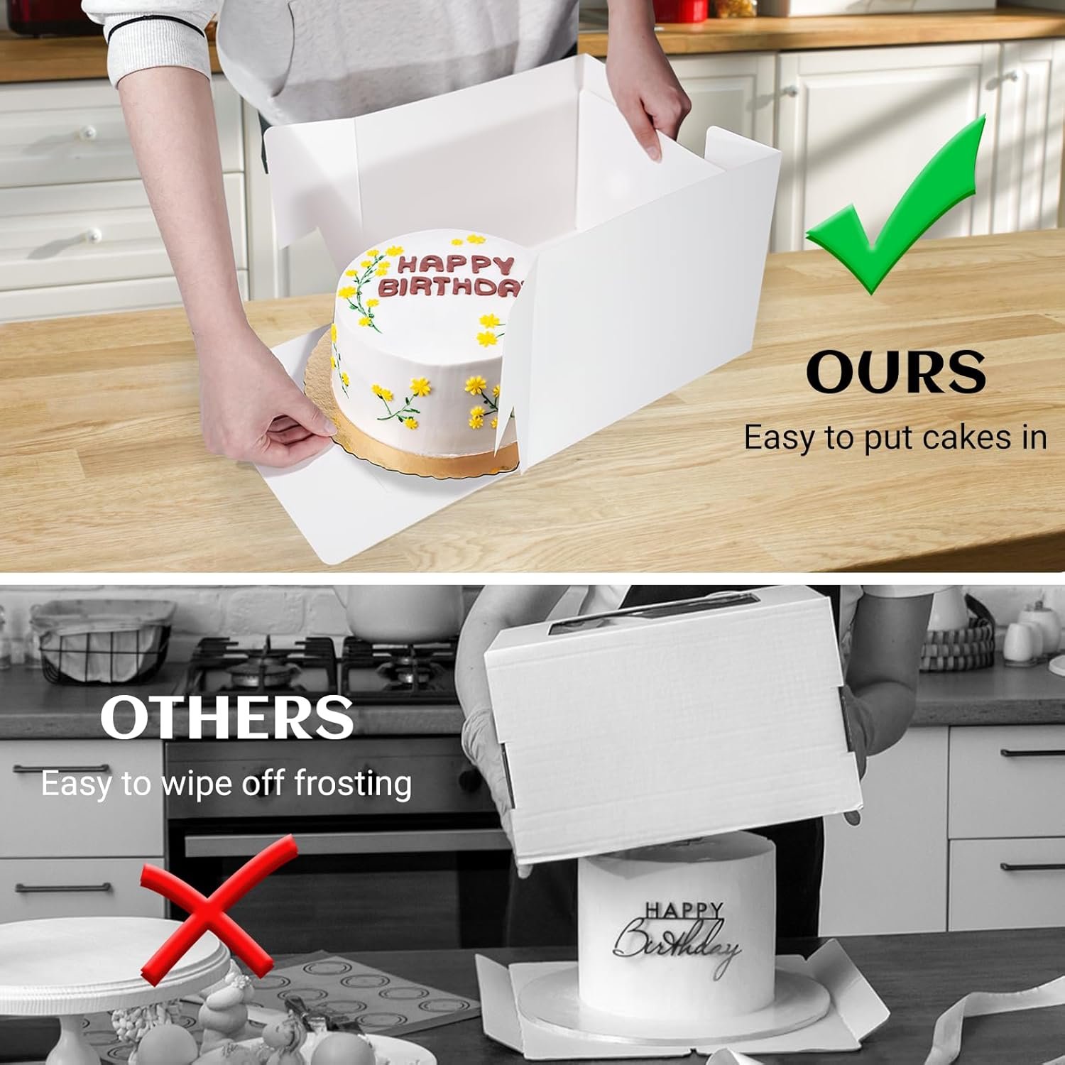 Grossiste 15 Boîtes à Gâteau Hautes 10x10x8 Pouces avec Fenêtre, Boîtes à Cheesecake Carrées Blanches, Fournisseur de Boîtes de Pâtisserie avec 90 Autocollants pour Gâteaux, Tartes, Mariages, Fête d'Anniversaire, Logo Personnalisé, Vente en Gros.