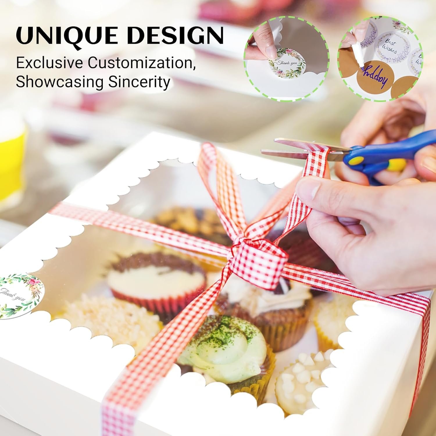 Grossiste 15 Boîtes à Gâteau Hautes 10x10x8 Pouces avec Fenêtre, Boîtes à Cheesecake Carrées Blanches, Fournisseur de Boîtes de Pâtisserie avec 90 Autocollants pour Gâteaux, Tartes, Mariages, Fête d'Anniversaire, Logo Personnalisé, Vente en Gros.