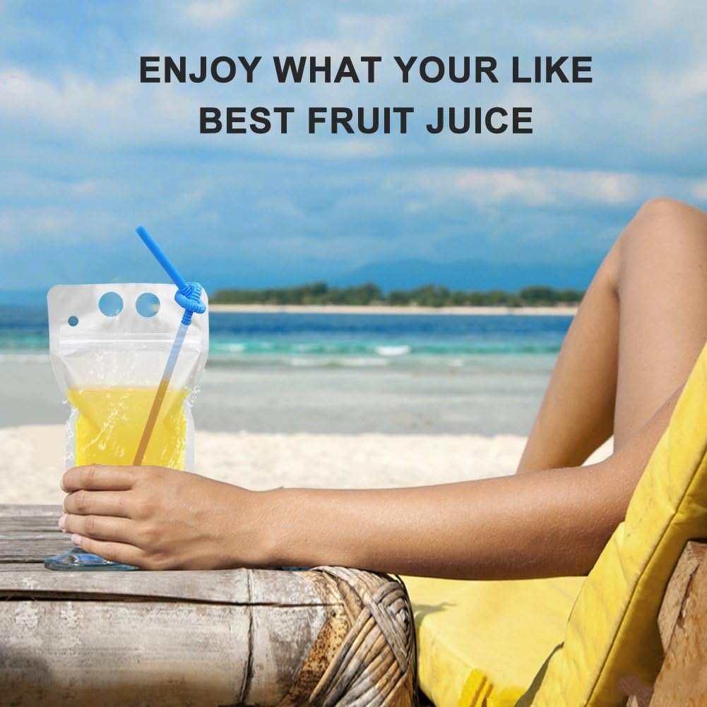 Grossiste 100 Pcs Poches à Boisson avec 100 Trou de Paille, Poches à Jus Congelables pour Boissons Froides et Chaudes, Fabricant de Sacs en Plastique Zippés Réutilisables, OEM pour Adultes et Enfants