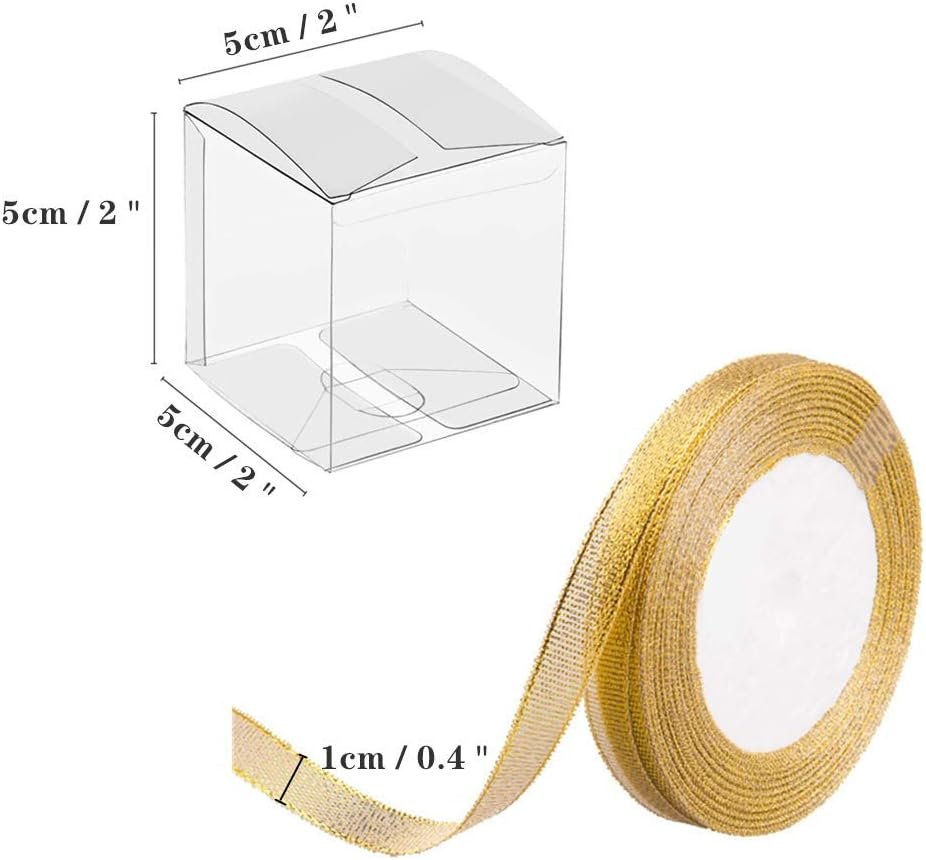 Grossiste en Vrac de Boîtes Transparentes 2x2x2 Pouces pour Favors avec Rubans, 120 PCS de Boîtes Cubes Mini pour Mariages, Baby Shower et Anniversaires, Fournisseur d'Emballages de Cadeaux Individuels Macaron