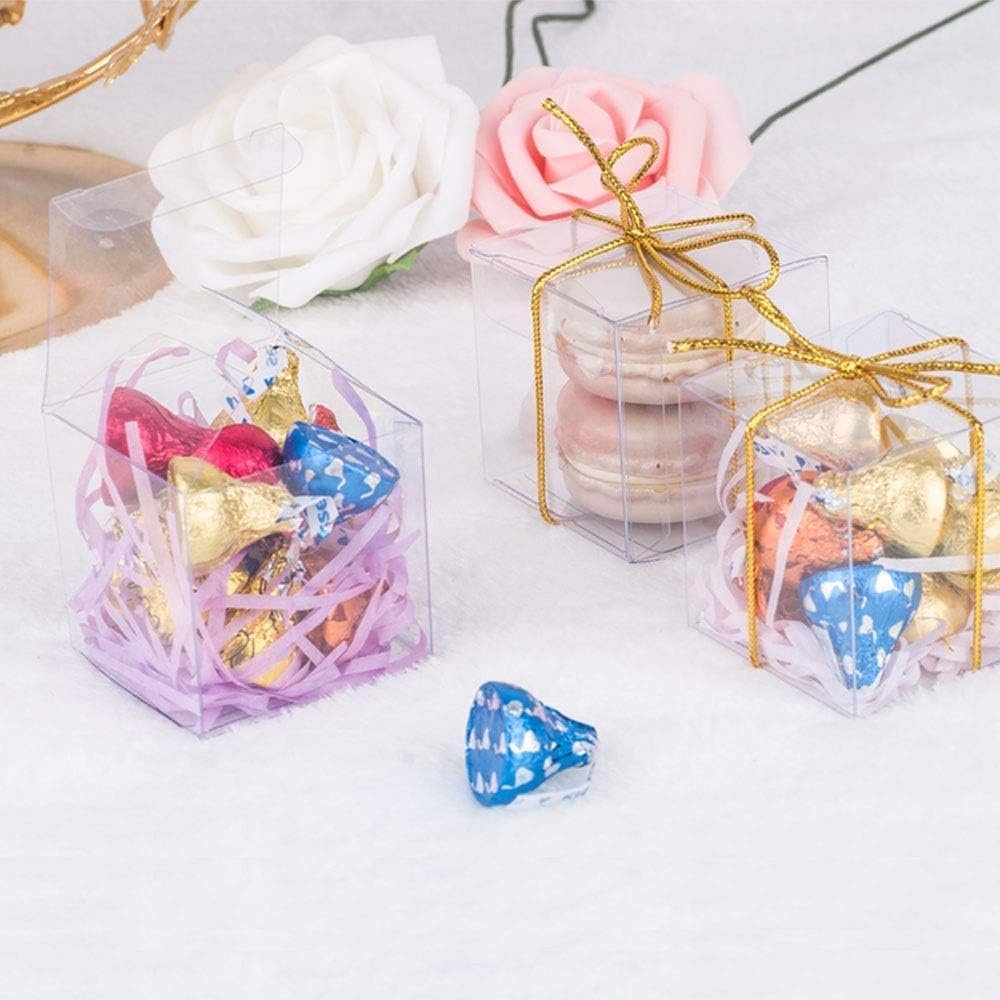 Grossiste en Vrac de Boîtes Transparentes 2x2x2 Pouces pour Favors avec Rubans, 120 PCS de Boîtes Cubes Mini pour Mariages, Baby Shower et Anniversaires, Fournisseur d'Emballages de Cadeaux Individuels Macaron
