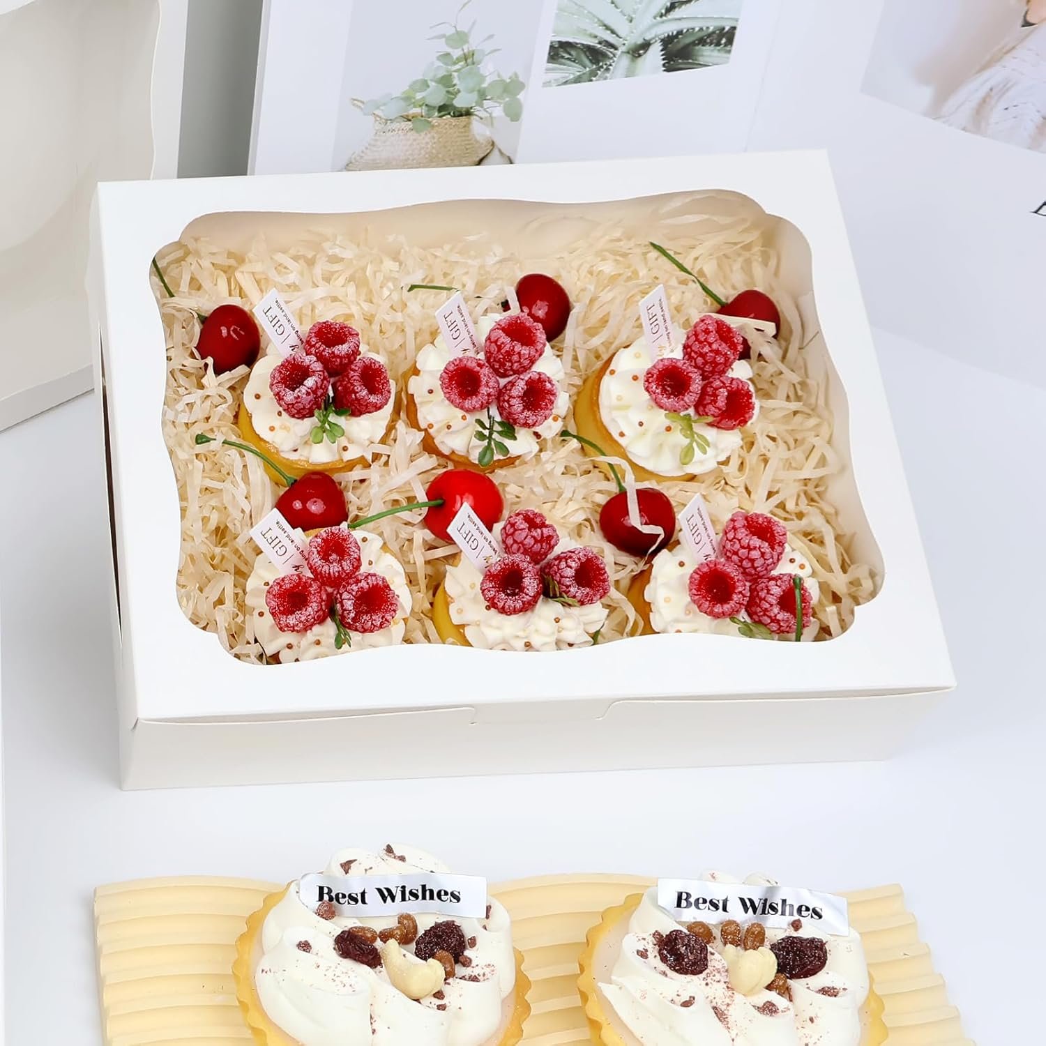 Grossiste 12pcs Boîtes à Pâtisserie Blanches de 10x8x2.5 Pouces avec Fenêtre pour Gâteaux, Cookies, Desserts, Chocolats, Tartes, Beignets, Muffins, Cupcakes - Logo Personnalisé - Fabricant Fournisseur