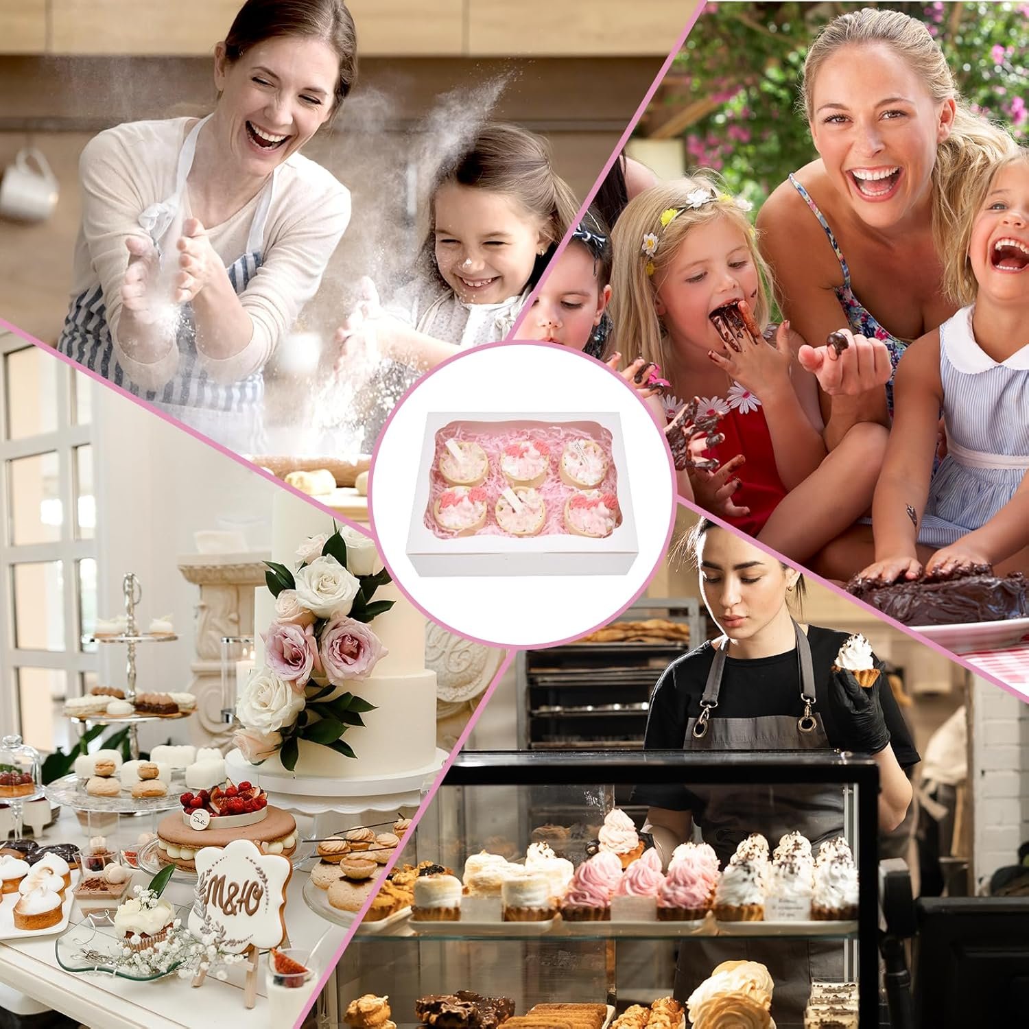 Grossiste 12pcs Boîtes à Pâtisserie Blanches de 10x8x2.5 Pouces avec Fenêtre pour Gâteaux, Cookies, Desserts, Chocolats, Tartes, Beignets, Muffins, Cupcakes - Logo Personnalisé - Fabricant Fournisseur