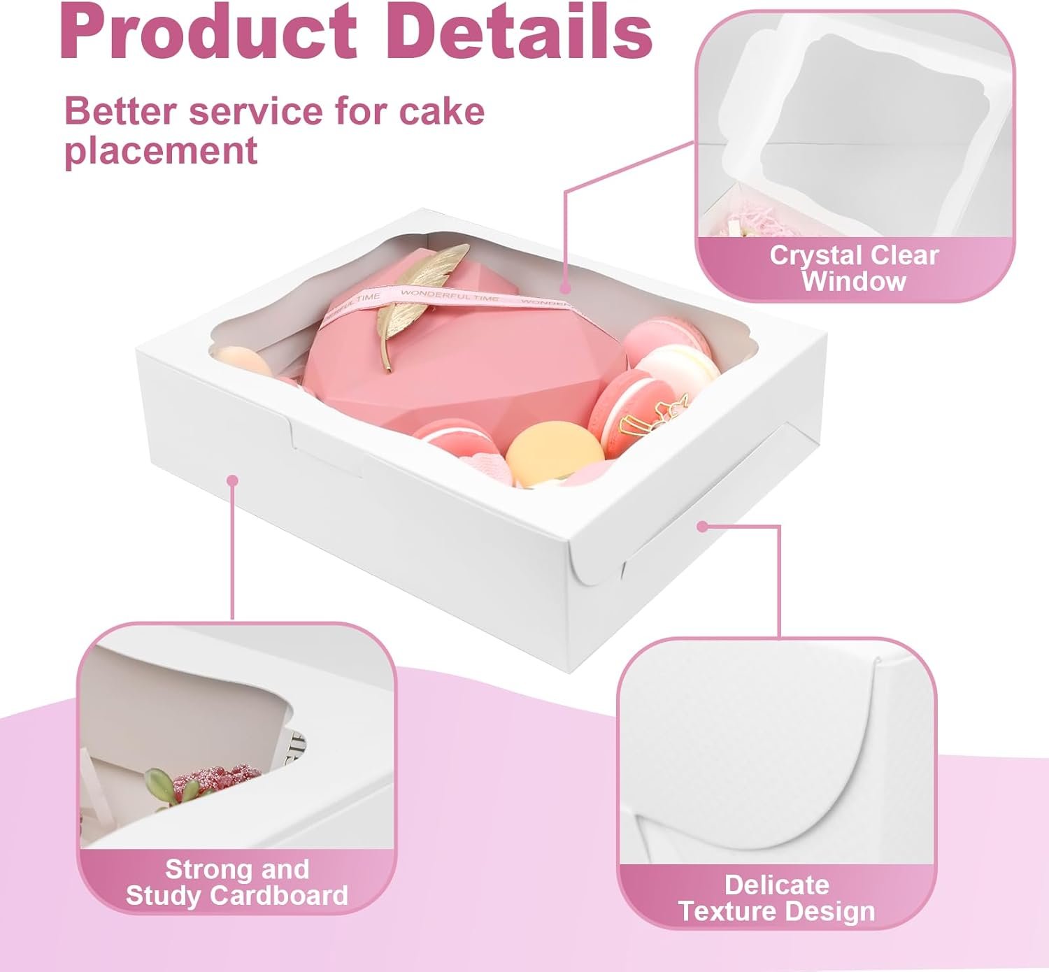 Grossiste 12pcs Boîtes à Pâtisserie Blanches de 10x8x2.5 Pouces avec Fenêtre pour Gâteaux, Cookies, Desserts, Chocolats, Tartes, Beignets, Muffins, Cupcakes - Logo Personnalisé - Fabricant Fournisseur