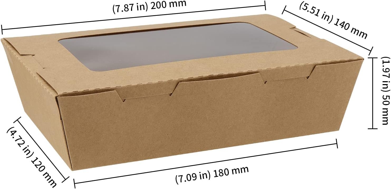 Grossiste emballages alimentaires en kraft, boîtes à emporter 40oz avec fenêtre transparente, logo personnalisé, fournisseur de contenants jetables pour pâtisseries et desserts, achat en gros.