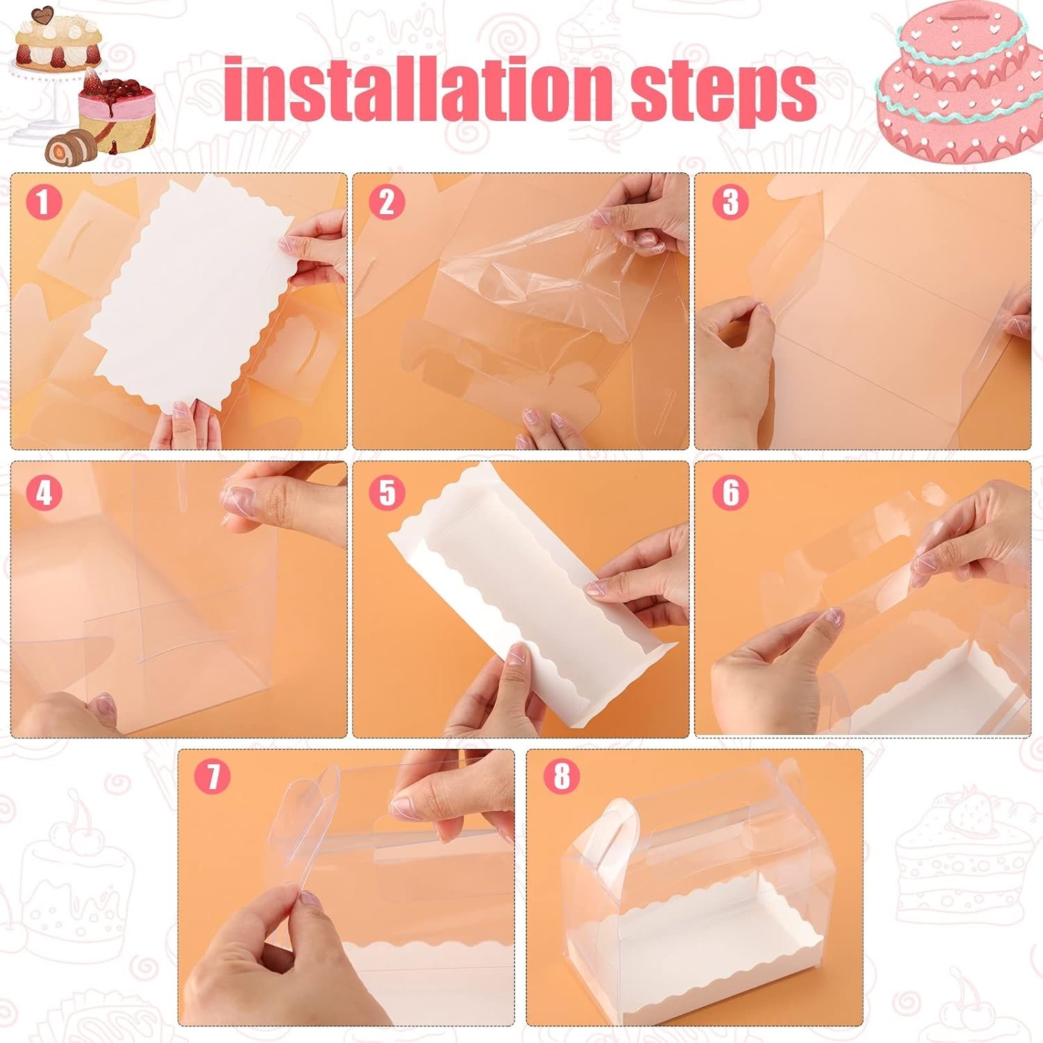 Grossiste Boîtes Gables Transparentes - 25 Pcs Boîtes Favor avec Poignées et Carton pour Cookies, Pâtisseries, Cupcakes et Desserts 6,3 x 3,6 x 3,6'' - Marque Blanche et Personnalisation Disponibles