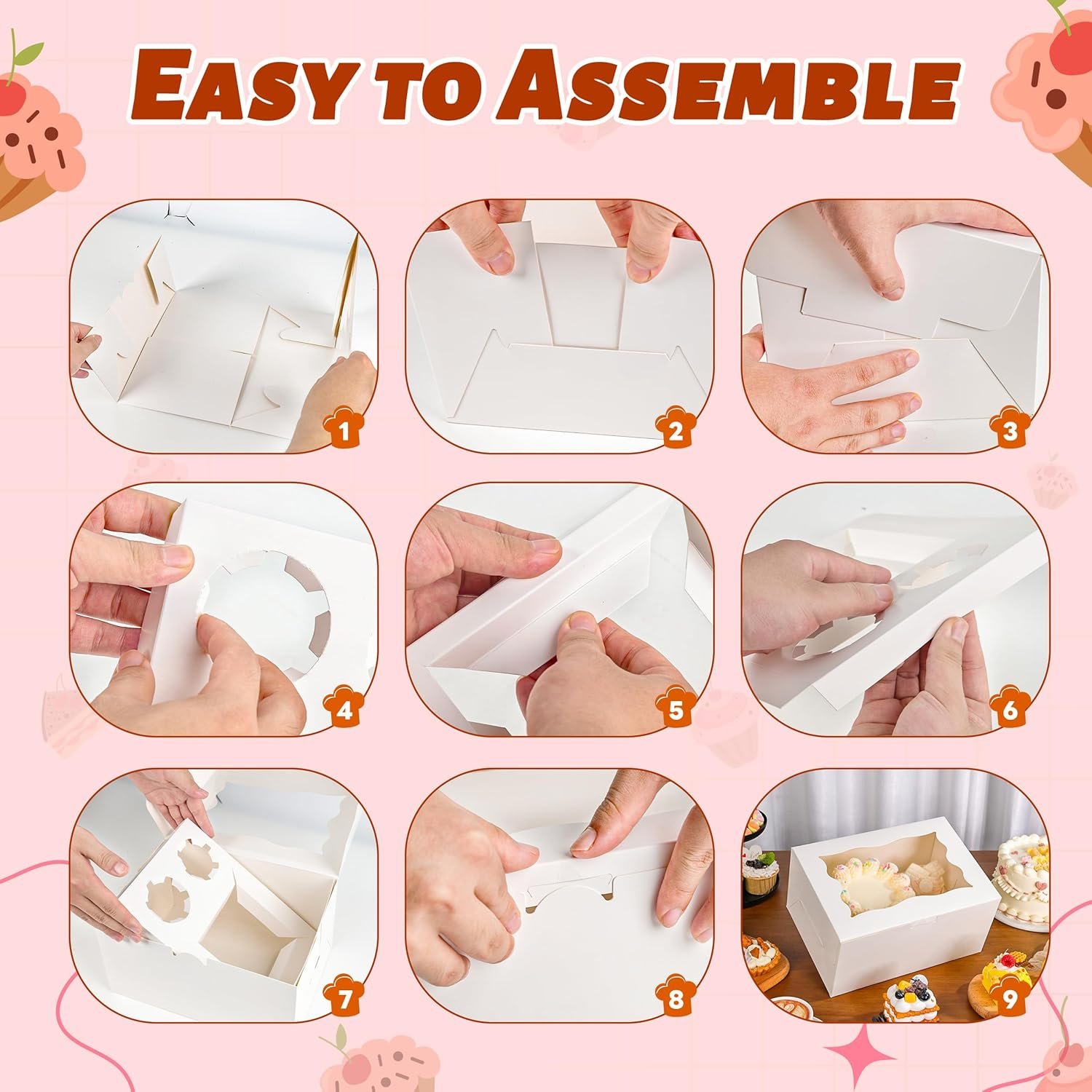 Grossiste en emballages, boîte Bento 1+2 avec fenêtre transparente pour 2 cupcakes et 1 mini gâteau, idéal pour le packaging des gourmandises, Logo Personnalisé OEM.