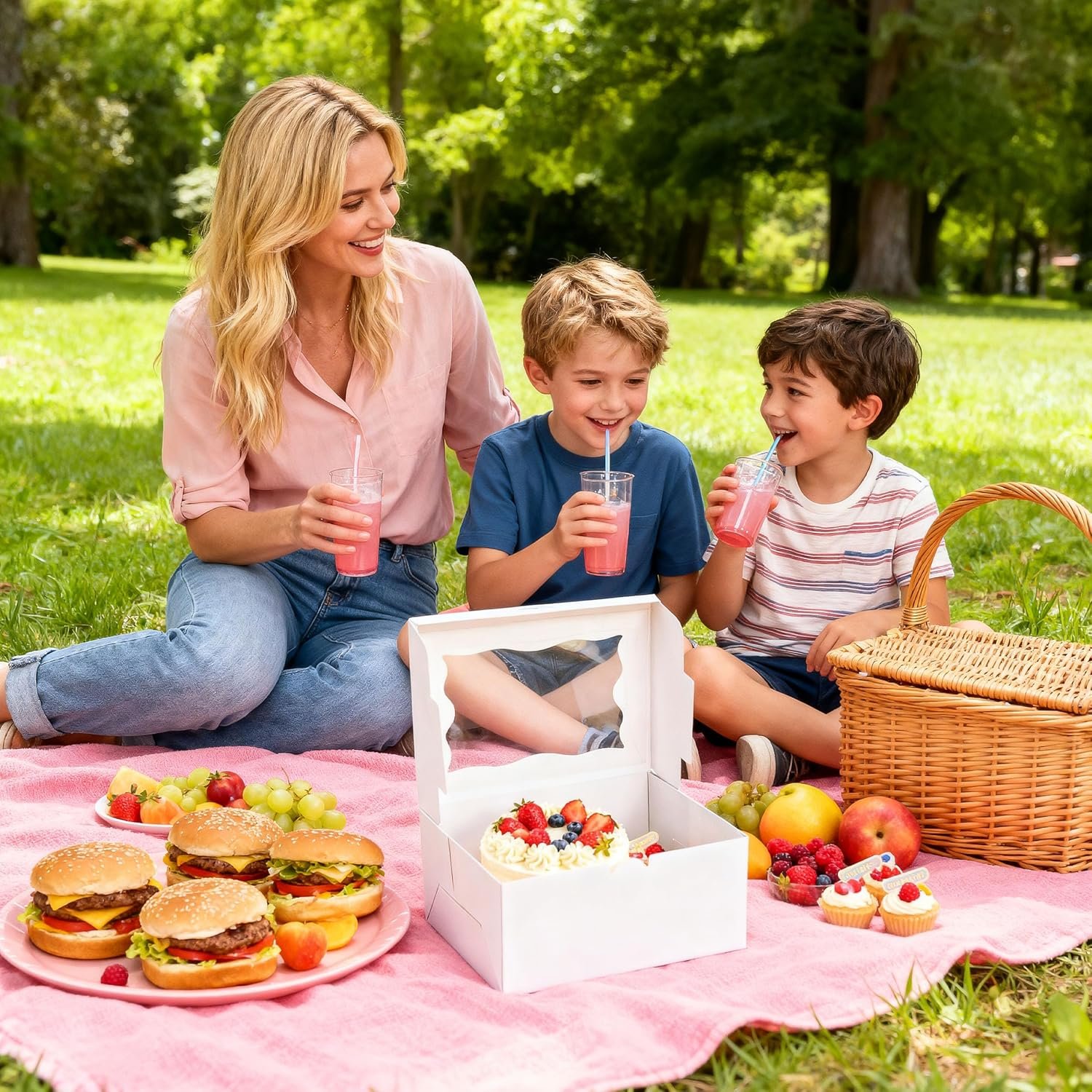 Grossiste en emballages, boîte Bento 1+2 avec fenêtre transparente pour 2 cupcakes et 1 mini gâteau, idéal pour le packaging des gourmandises, Logo Personnalisé OEM.