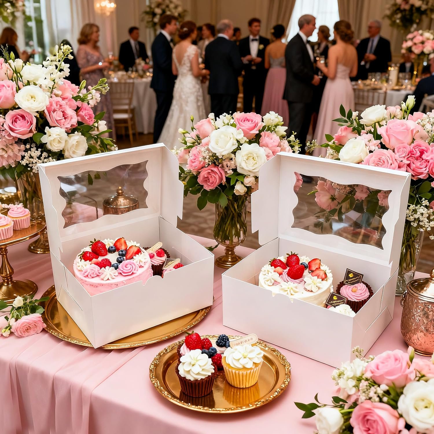 Grossiste en emballages, boîte Bento 1+2 avec fenêtre transparente pour 2 cupcakes et 1 mini gâteau, idéal pour le packaging des gourmandises, Logo Personnalisé OEM.