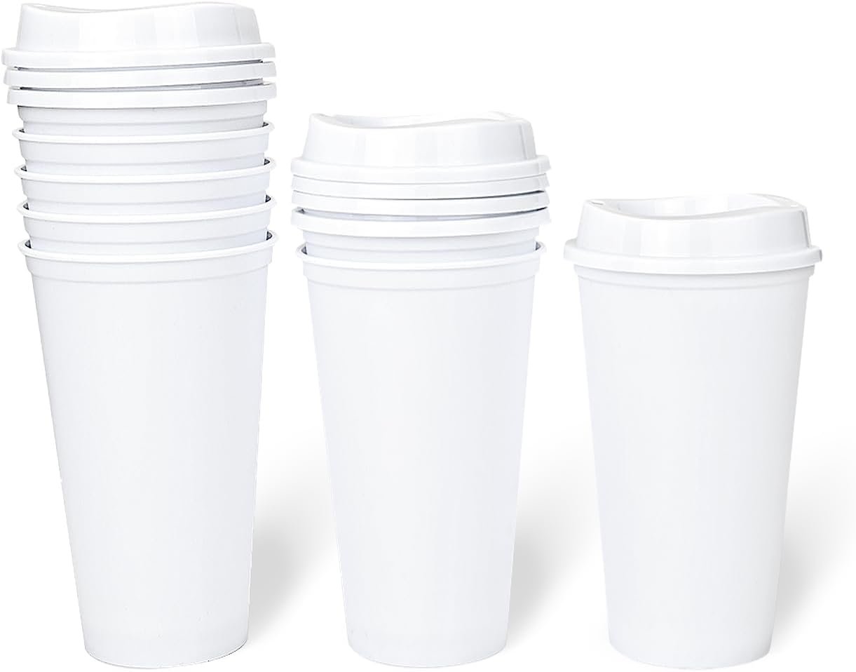 Grossiste Gobelets à café réutilisables 12 oz avec couvercles 8 Pk, idéal pour boissons chaudes ou froides, Fabricant sûr pour lave-vaisselle et micro-ondes, Vente en Gros, blanc