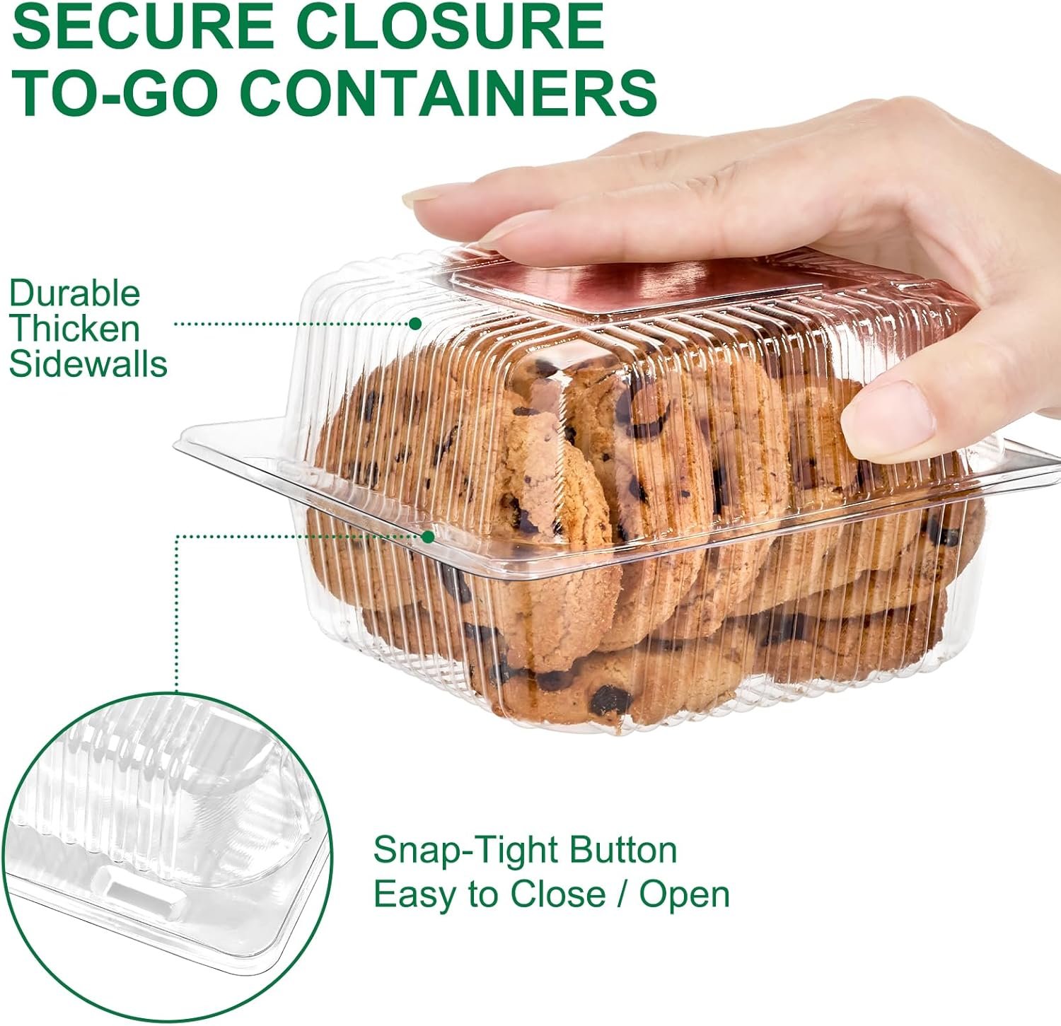 Grossiste conteneurs alimentaires en plastique transparents, boîtes à emporter en vrac pour part de gâteau, salade, sandwichs, desserts et cookies, avec logo personnalisé et couvercles à charnière.