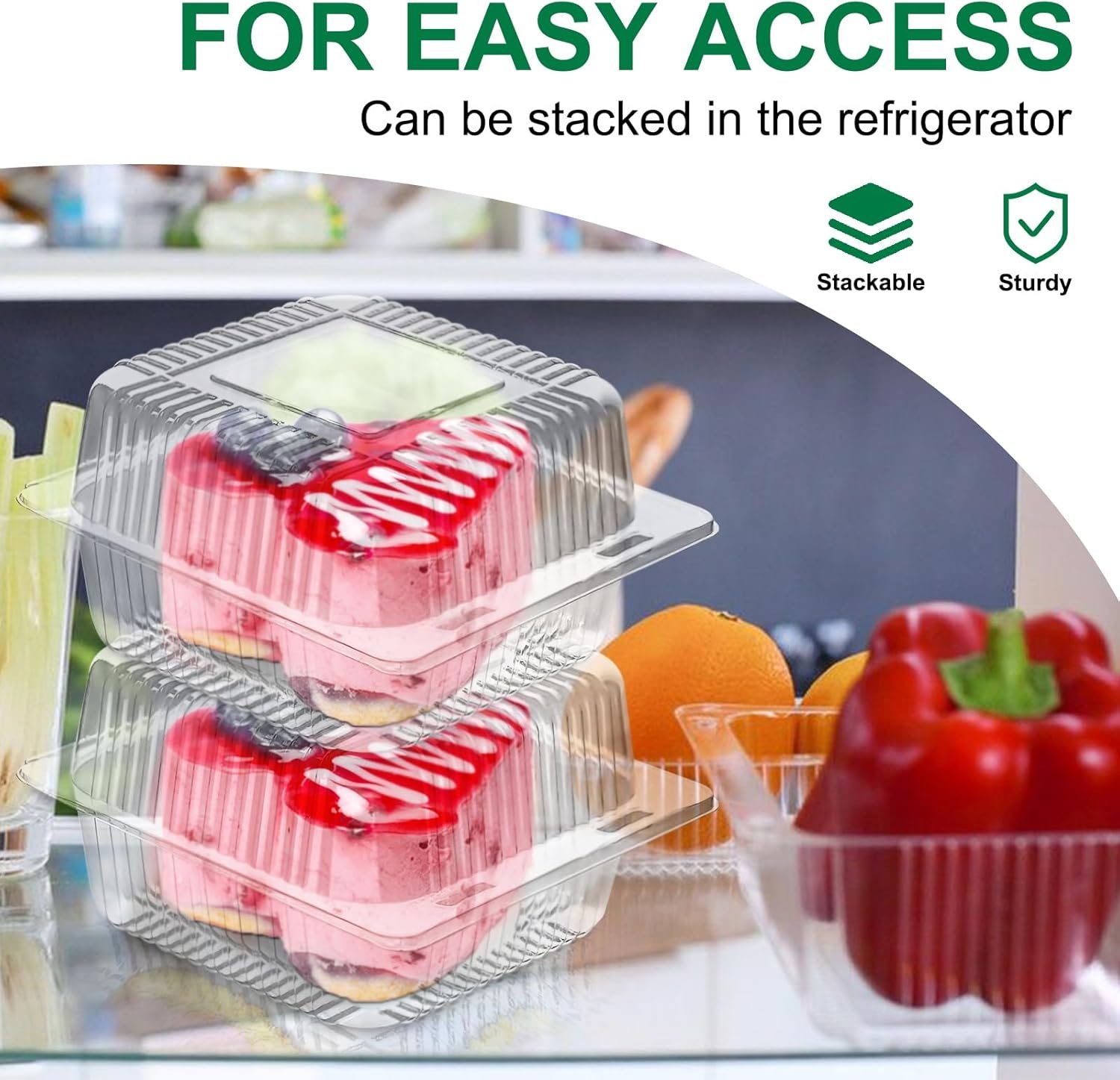 Grossiste conteneurs alimentaires en plastique transparents, boîtes à emporter en vrac pour part de gâteau, salade, sandwichs, desserts et cookies, avec logo personnalisé et couvercles à charnière.