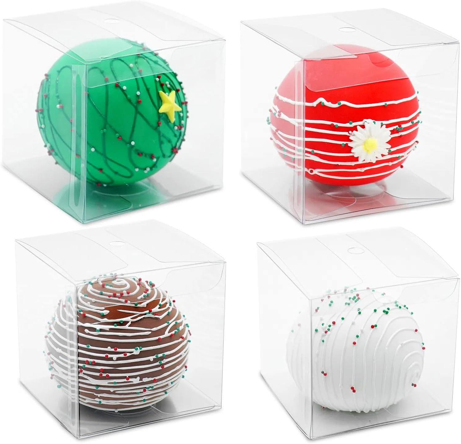 Boîtes à favor transparentes 3x3x3 pouces en vrac, fabriquées par un fournisseur, pour chocolat, macarons et cupcakes, avec logo personnalisé, idéales pour anniversaires et mariages.