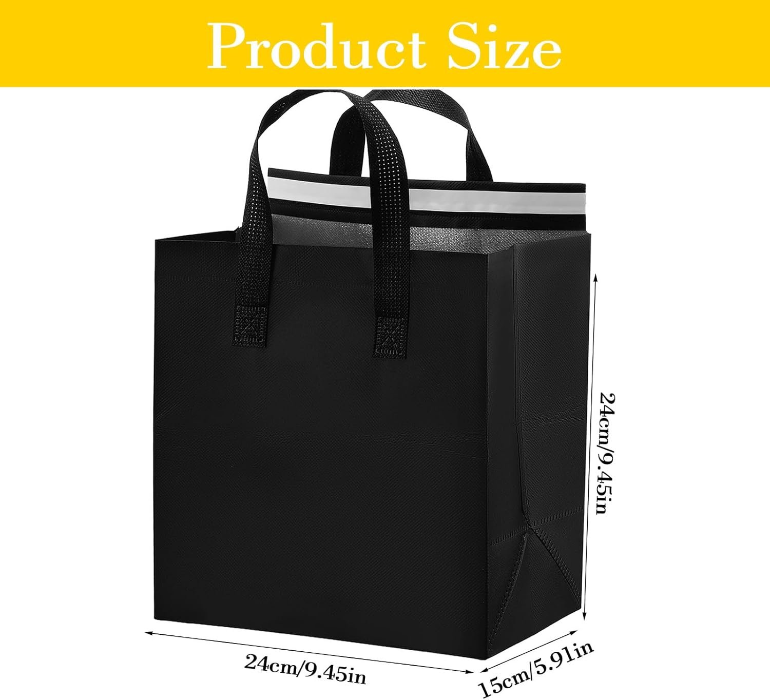 Sacs isothermes à emporter 50 pièces, vente en gros pour café, thé au lait, dîner à emporter, fruits de mer frais, aliments froids ou chauds, logo personnalisé pour restaurant, fournisseur idéal pour pique-nique/BBQ (noir)