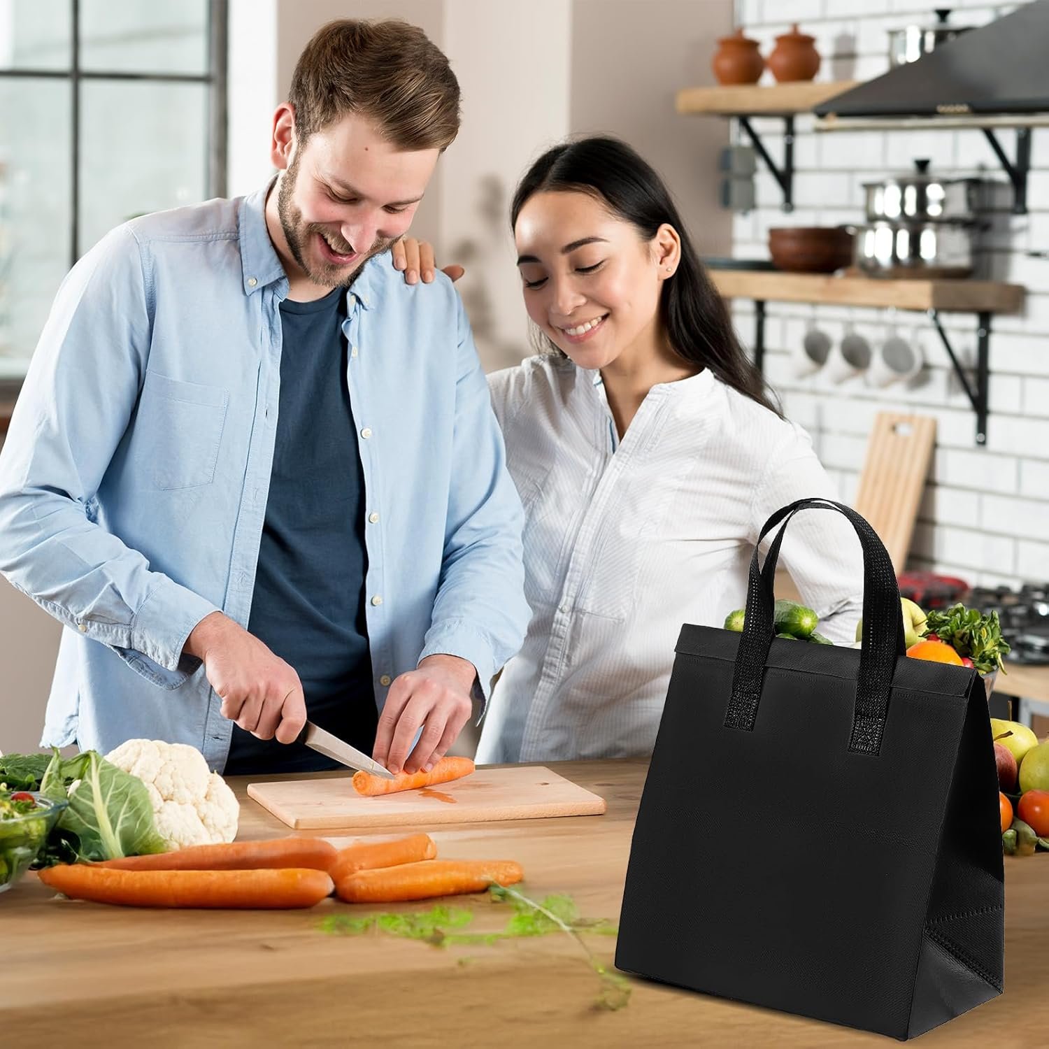 Sacs isothermes à emporter 50 pièces, vente en gros pour café, thé au lait, dîner à emporter, fruits de mer frais, aliments froids ou chauds, logo personnalisé pour restaurant, fournisseur idéal pour pique-nique/BBQ (noir)