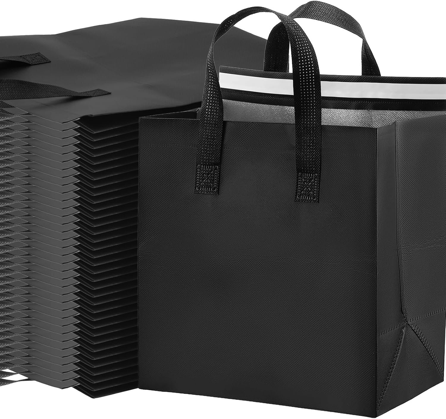 Sacs isothermes à emporter 50 pièces, vente en gros pour café, thé au lait, dîner à emporter, fruits de mer frais, aliments froids ou chauds, logo personnalisé pour restaurant, fournisseur idéal pour pique-nique/BBQ (noir)