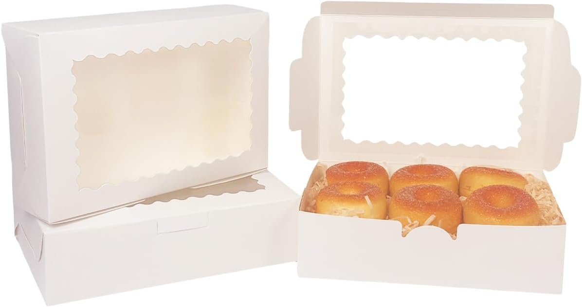 Cookie Box Blanc avec Fenêtre 9x6x2.5 Pouces pour Pâtisserie, Vente en Gros, Fabricant, Logo Personnalisé, 50 Pcs Boîte à Macaron pour Emballage