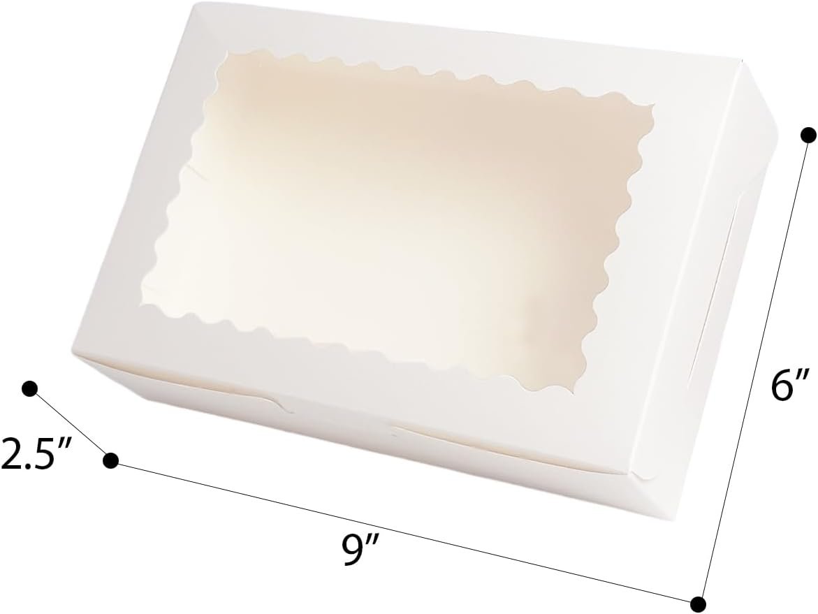 Cookie Box Blanc avec Fenêtre 9x6x2.5 Pouces pour Pâtisserie, Vente en Gros, Fabricant, Logo Personnalisé, 50 Pcs Boîte à Macaron pour Emballage