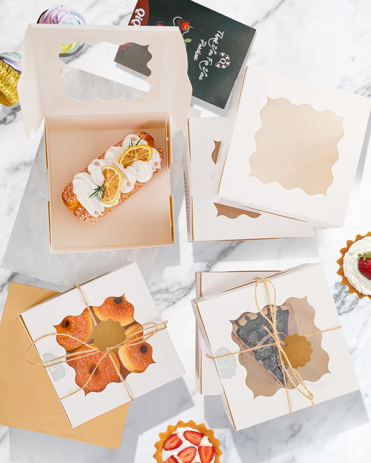 Grossiste en Vrac Boîte à Pâtisserie Blanche avec Fenêtre 100 Paquets 6x6x3 pour Mariage Favor et Anniversaire, Fabricant de Boîtes de Cookies avec Logo Personnalisé